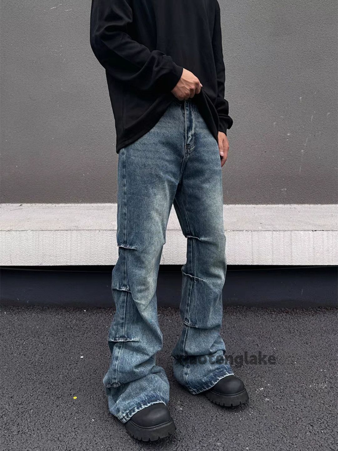 Jean × Vintage utility washed faded punk grunge bootcut pleated jeans Size US 34 / EU 50 - 3 Thumbnail