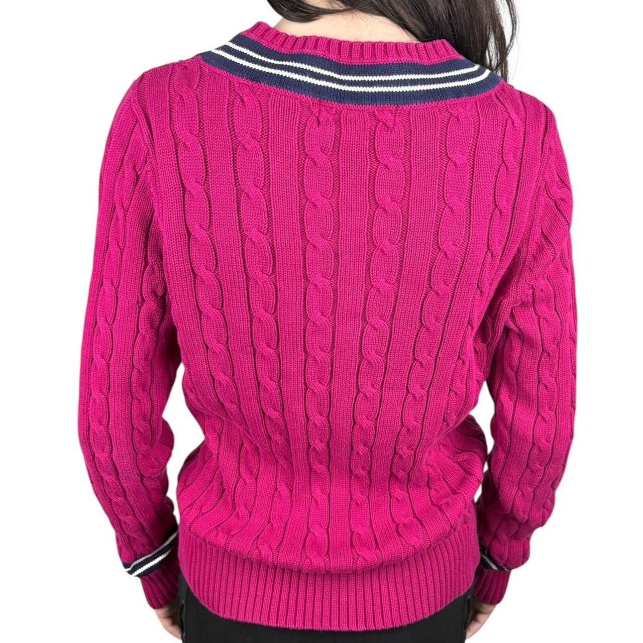 Polo Ralph Lauren Y2K LRL Ralph Lauren Pink Rope Cable V-Neck Sweater Size S / US 4 / IT 40 - 2 Thumbnail