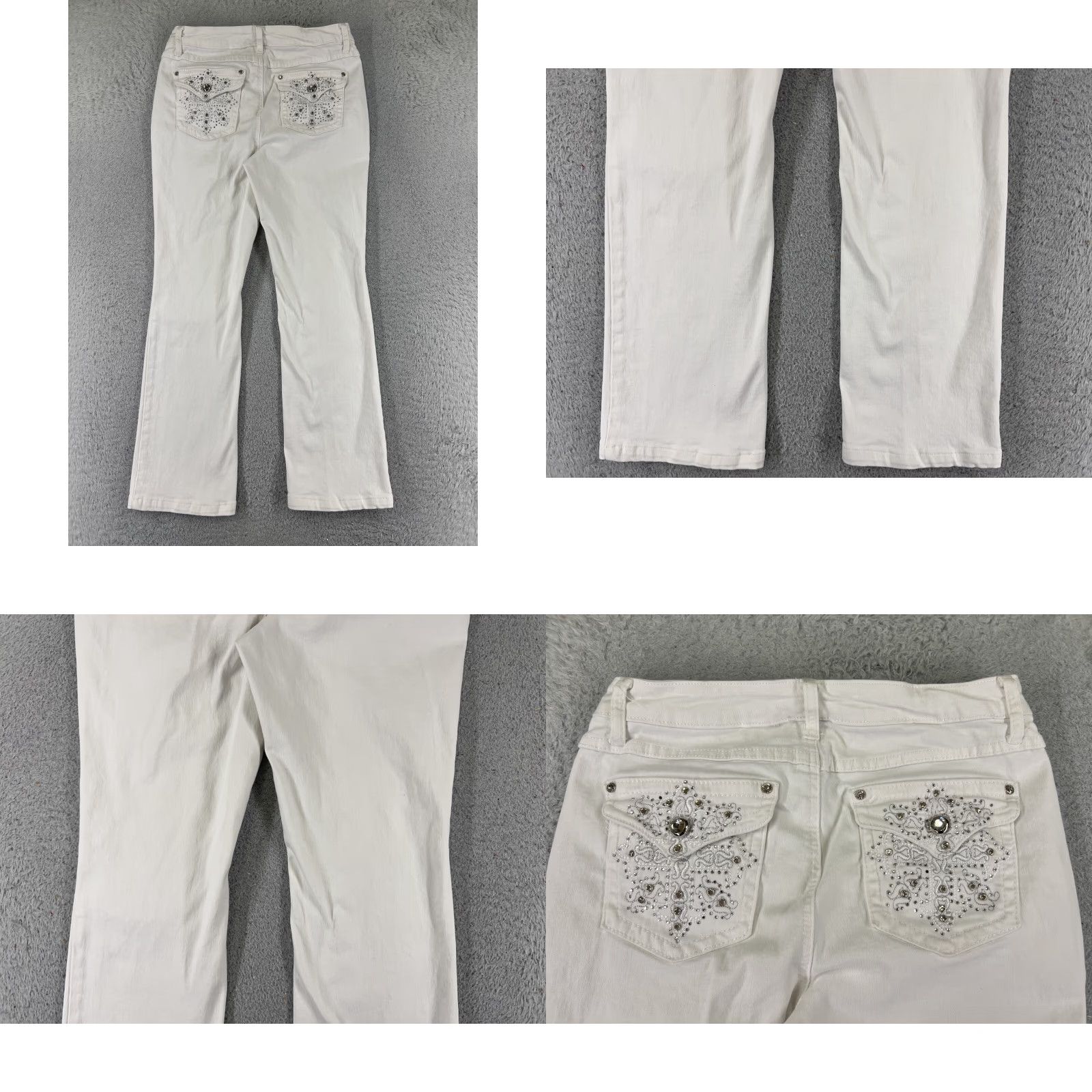 Denime Project Indigo Jeans Womens 10 White Denim Bootcut 27x27 Slim Embroidered Pockets Distressed 5-Pocket Style Regular Size 32" / US 10 / IT 46 - 9 Thumbnail