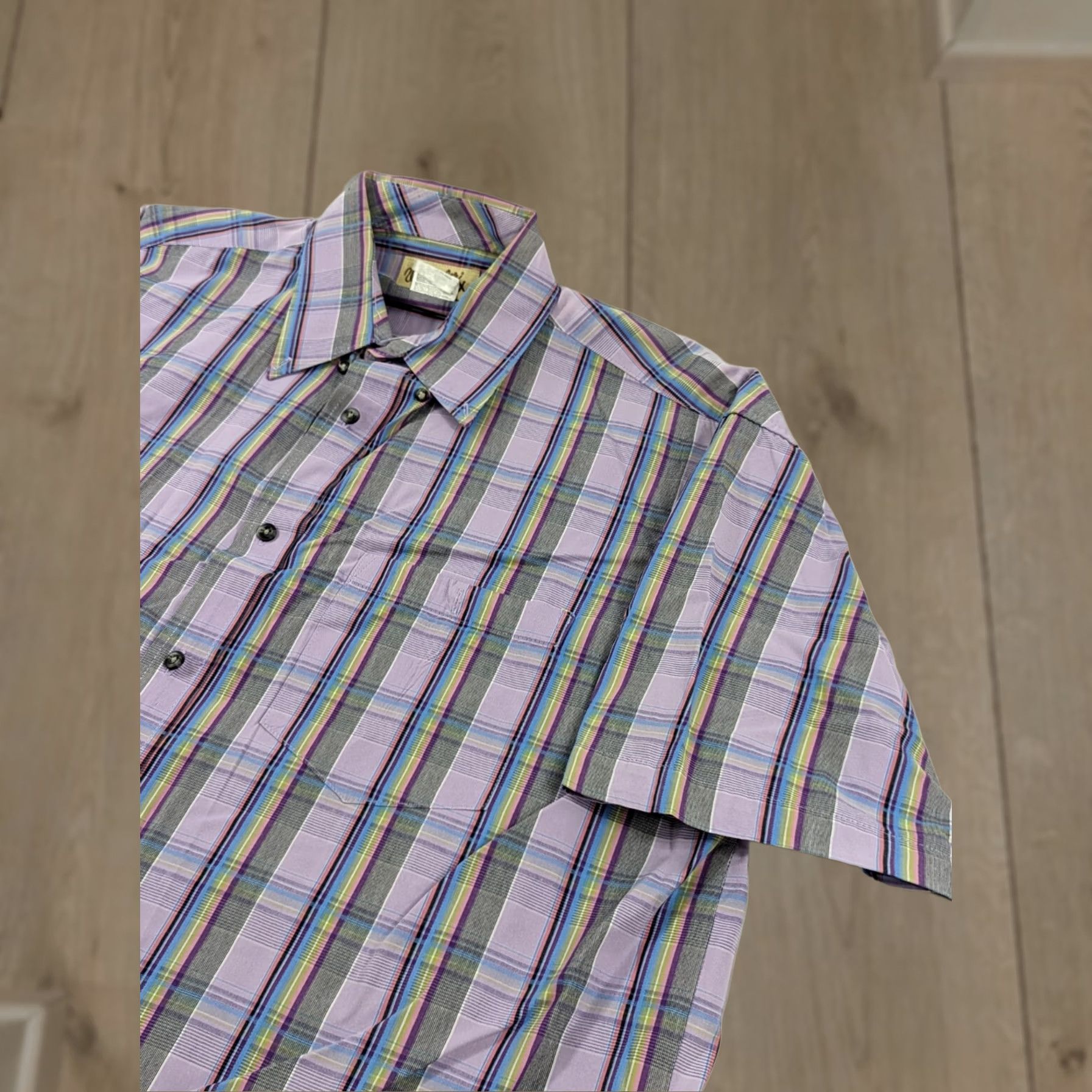 Wrangler Wrangler Shirt Mens Plaid Button-Up Short Sleeve XLT Purple Plaid Pattern 100% Cotton Size US 36 / EU 52 - 1 Thumbnail
