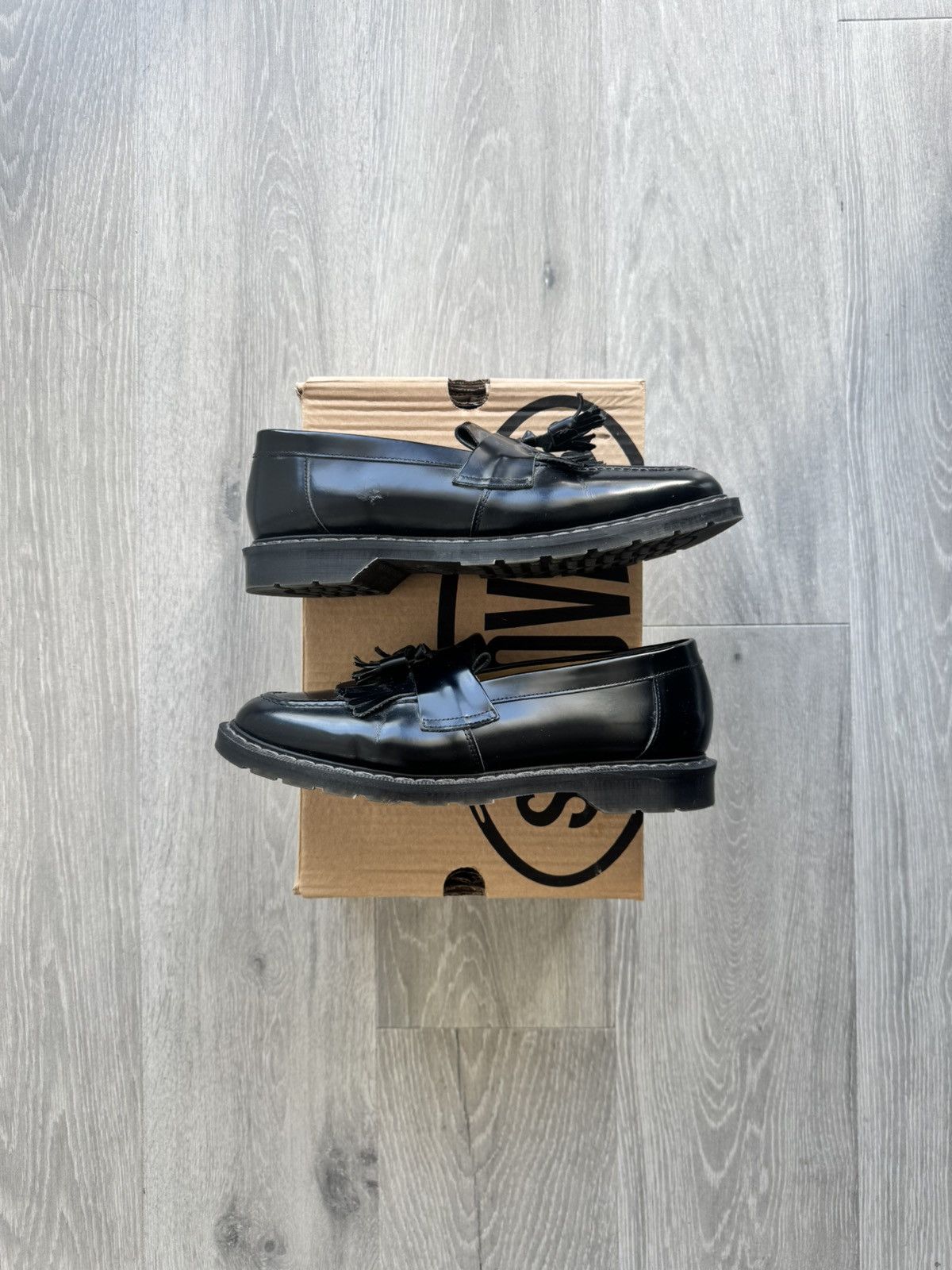 Solovair Black Hi-Shine Tassel Loafer