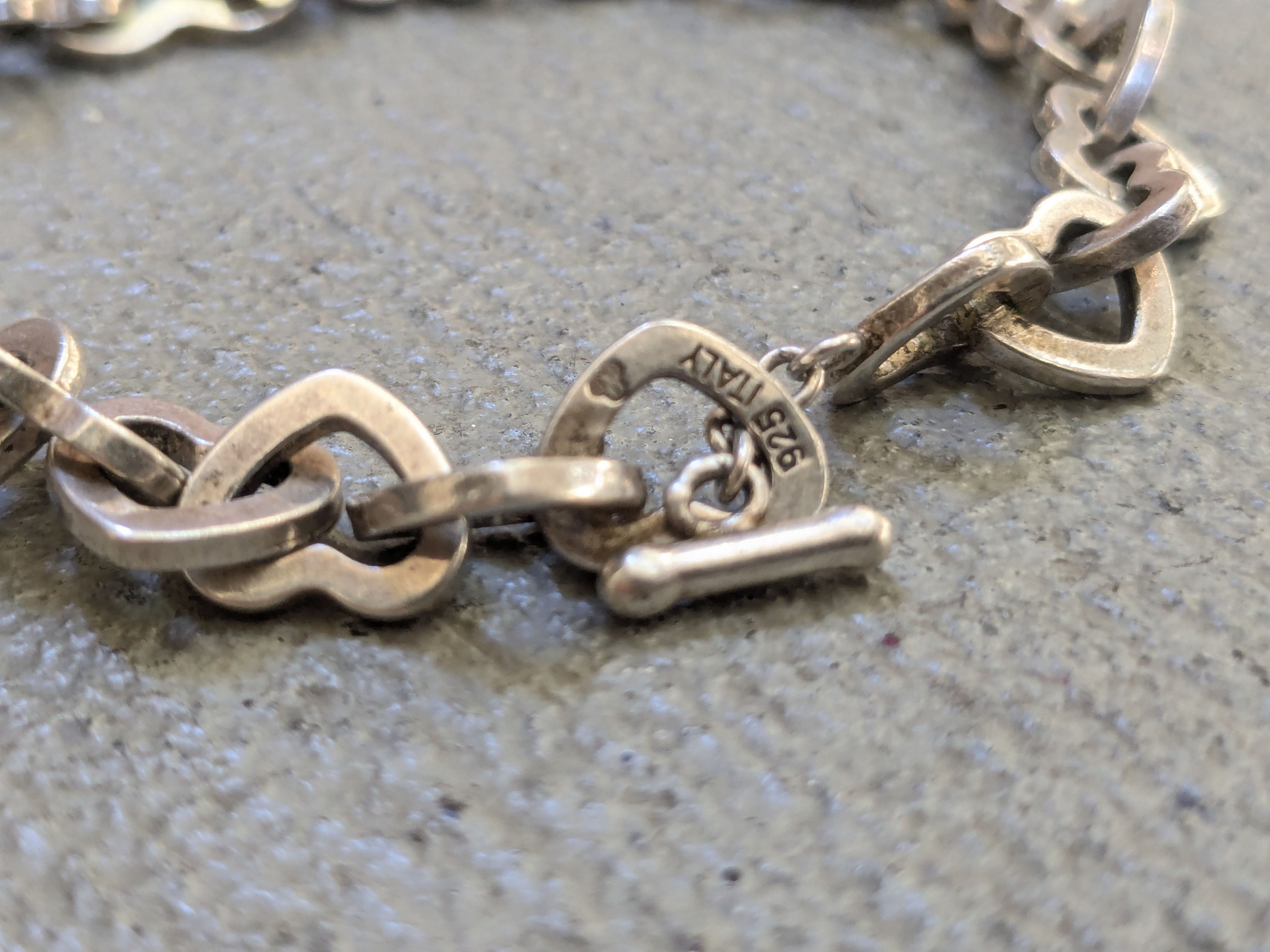 Jewelry Vintage Sterling Silver Bracelet Heart Link Chain Italy Size ONE SIZE - 4 Thumbnail