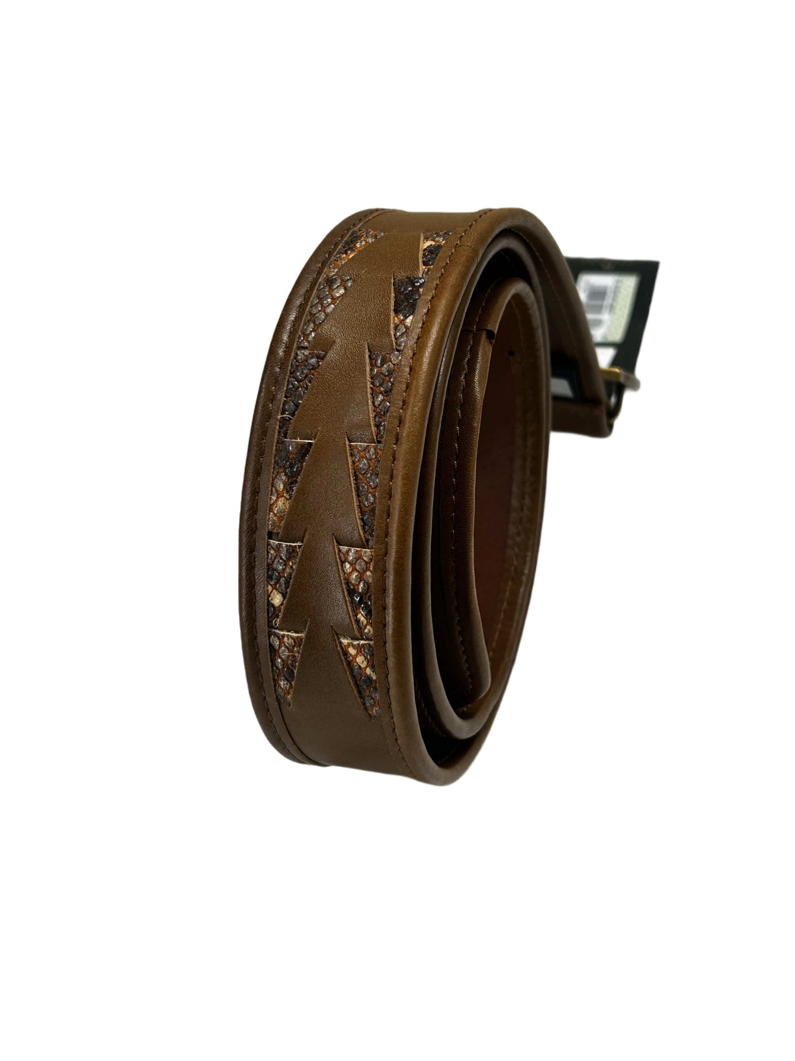Just Cavalli Just Cavalli Brown Leather Belt With Snake Skin Inserts Size 34 - 2 Thumbnail