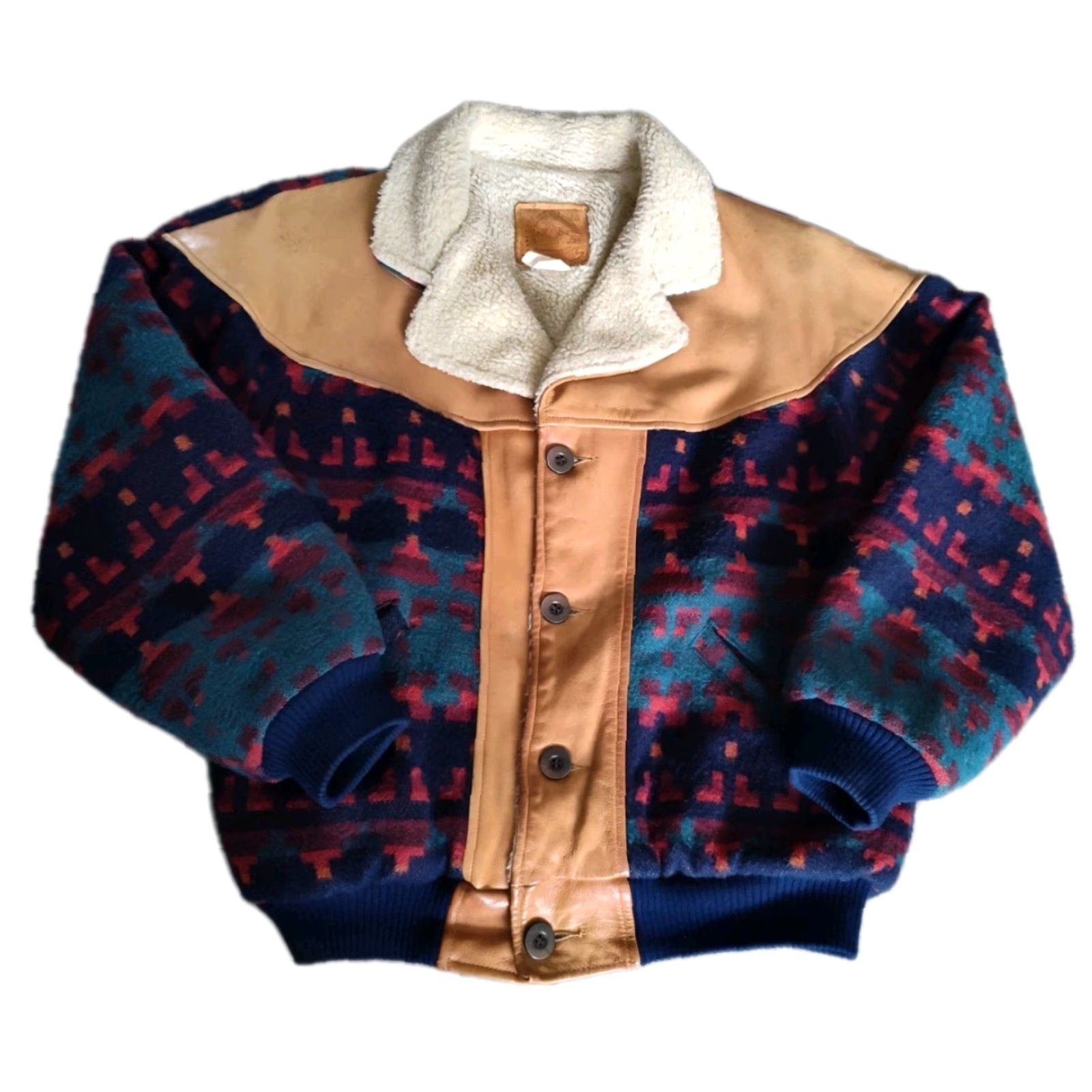 CO VINTAGE Mid-west Garment Co Aztec Leather Wool Blend Sherpa Bomber Jacket Womens Size M / US 6-8 / IT 42-44 - 2 Thumbnail