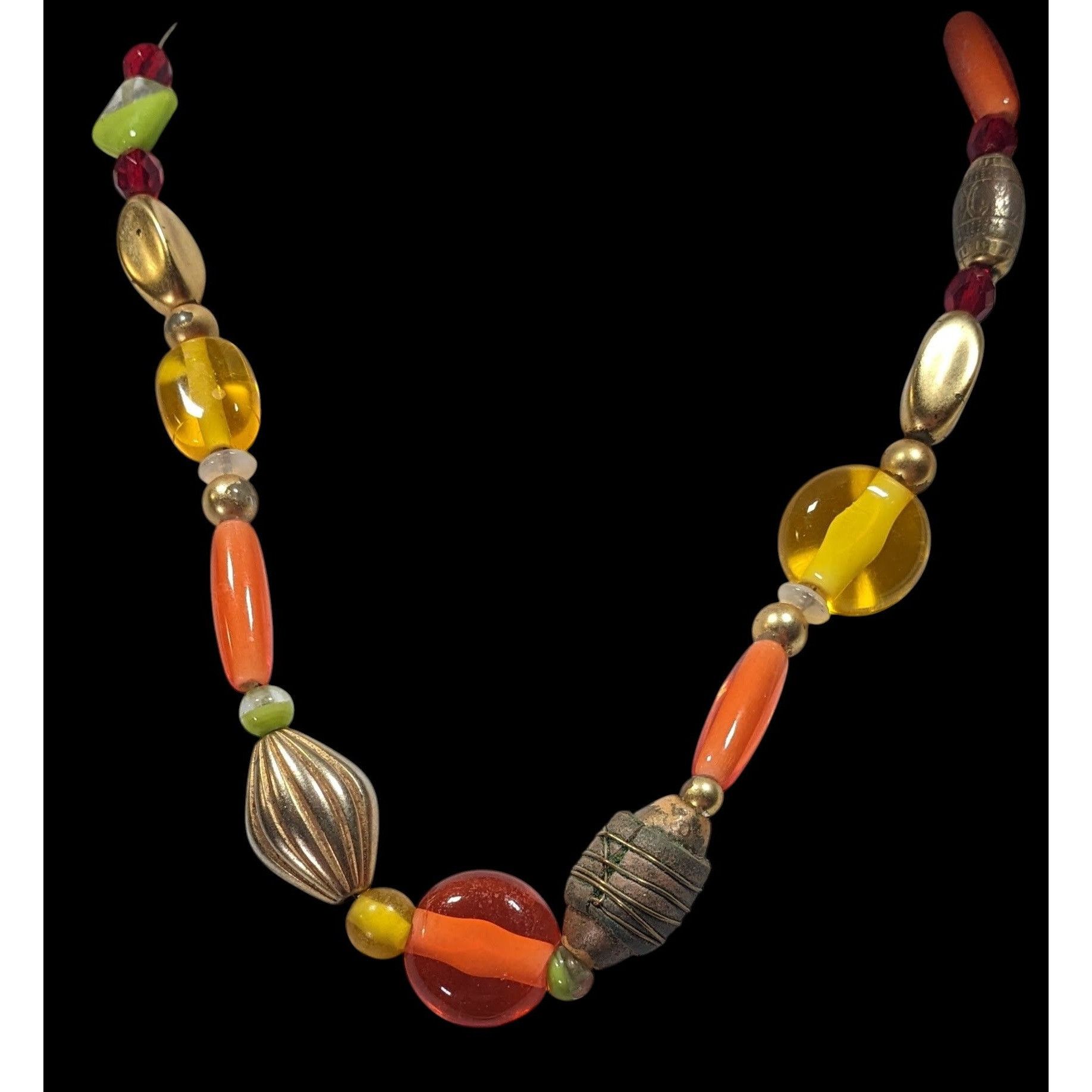 Other Handmade Retro Orange And Yellow Glass And Metal Beaded Neck Size ONE SIZE - 2 Thumbnail