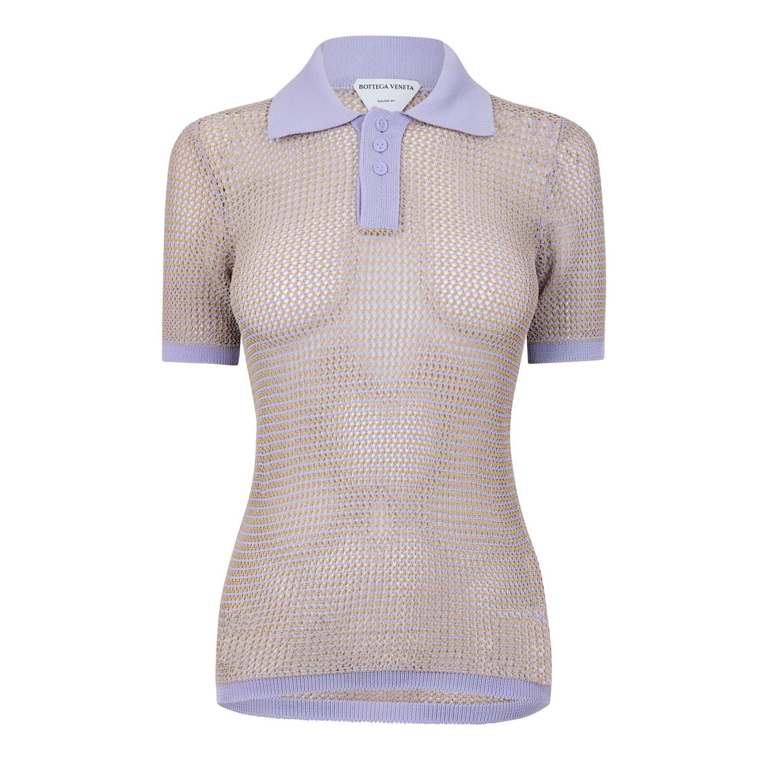 Bottega Veneta Bottega Veneta Mesh Knit Polo Shirt in Purple Size M / US 6-8 / IT 42-44 - 1 Thumbnail