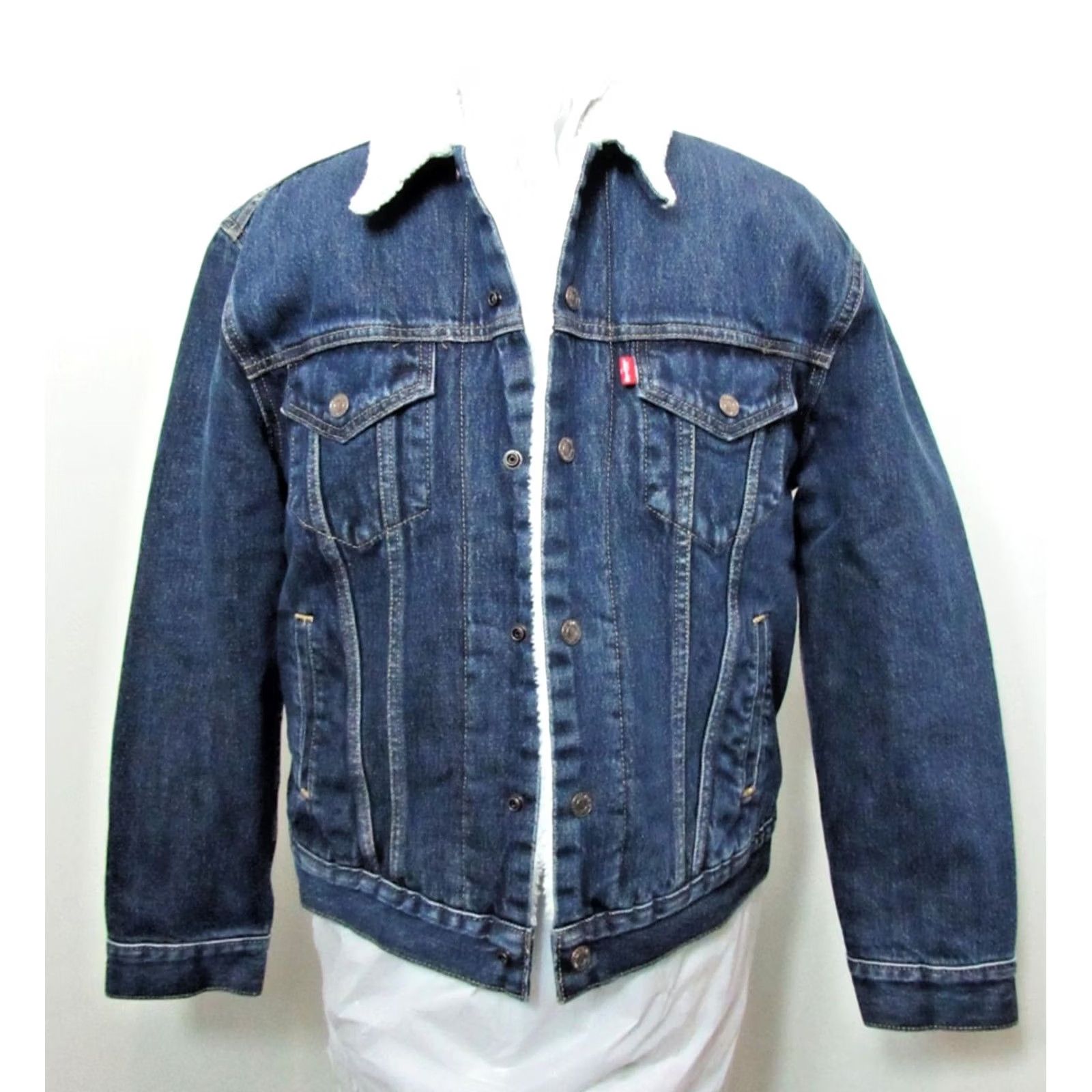 Levi's VINTAGE Levi’s Trucker Denim Jacket Medium Sherpa Lined Blue 90s Big E Mens Regular Jacket Size US 31 - 2 Thumbnail