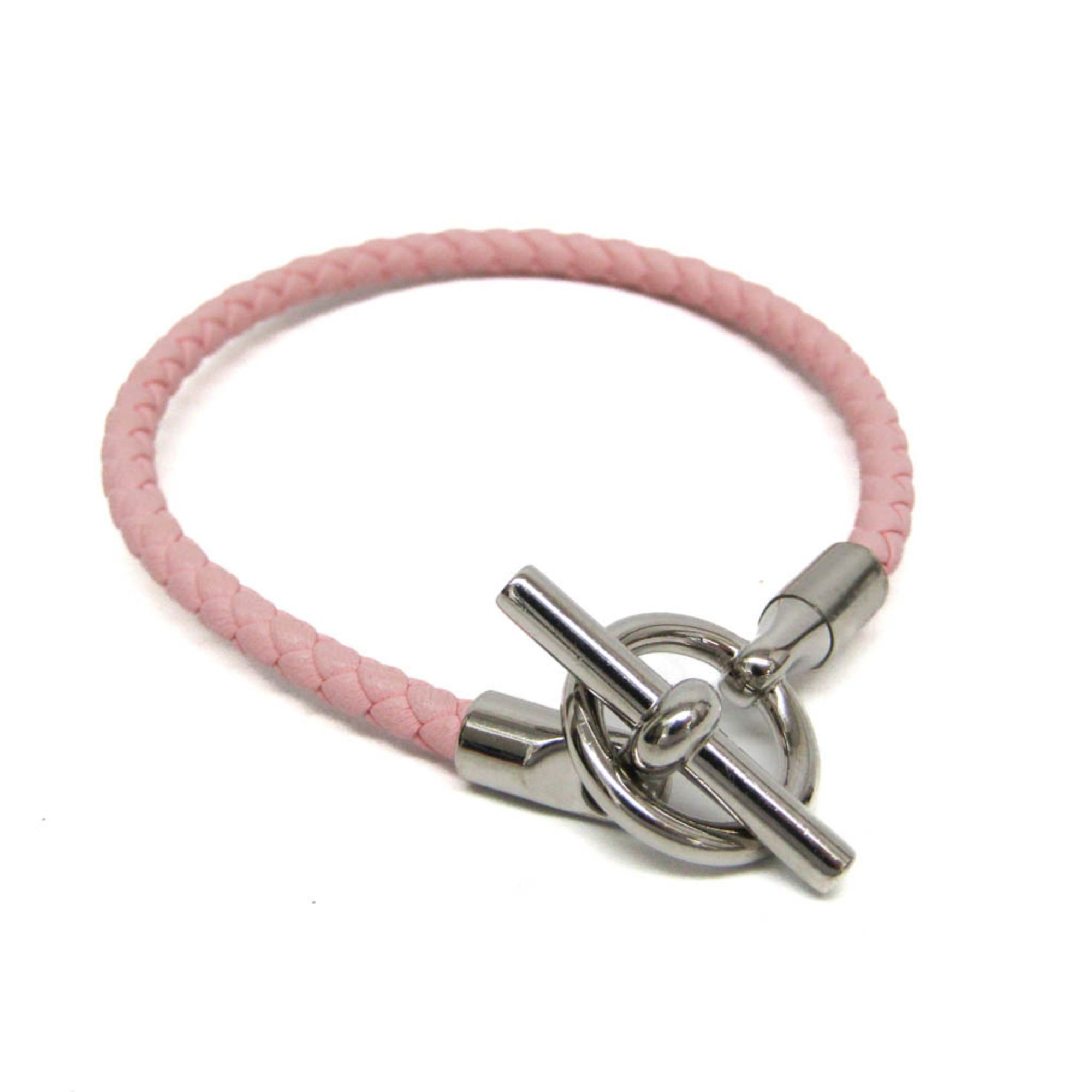 Hermes Hermes Glennan H071681F Leather,Metal Bangle Silver,Pink Size ONE SIZE - 1 Thumbnail