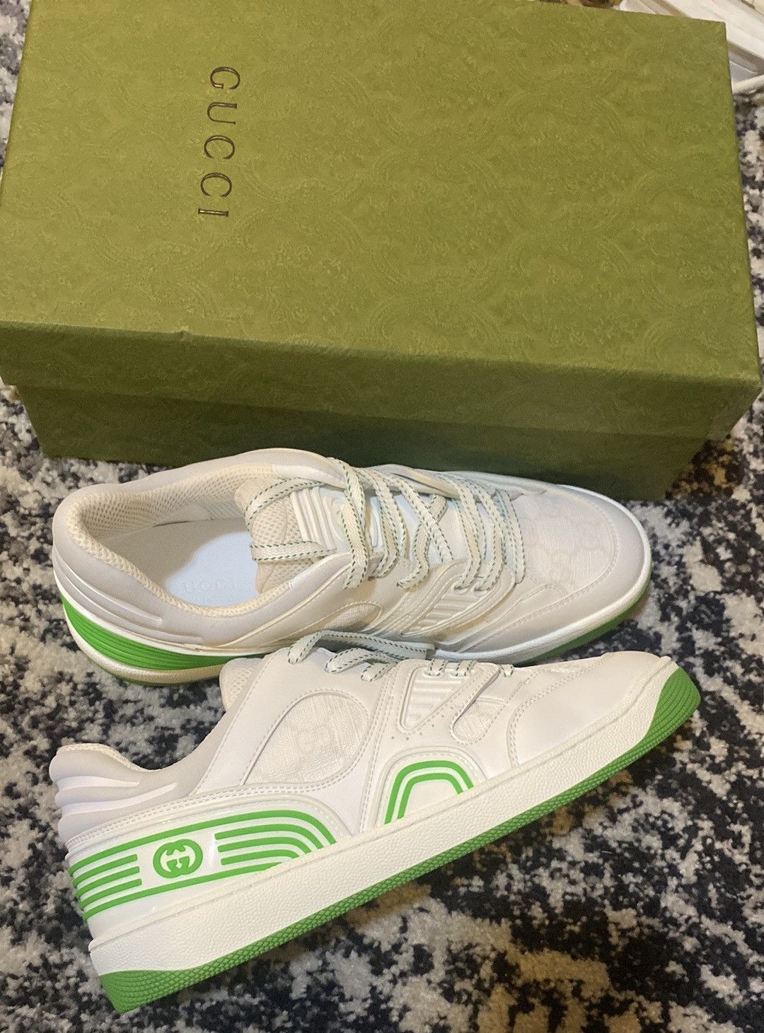 image of Gucci Basket Low White Demetra Green Size 37.5 Shoes in Green/White, Women's