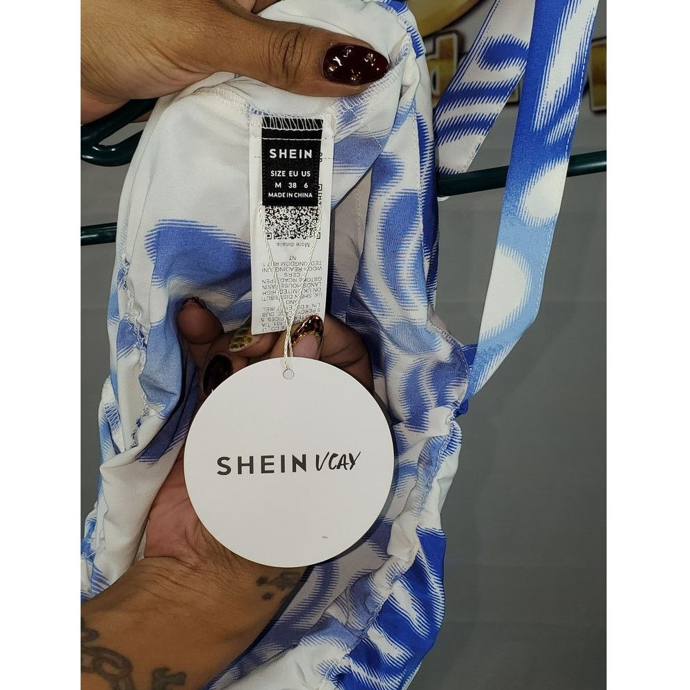 Shein Shein Blue White Sleeveless Romper Juniors Medium NWT Size 30" / US 8 / IT 44 - 5 Thumbnail