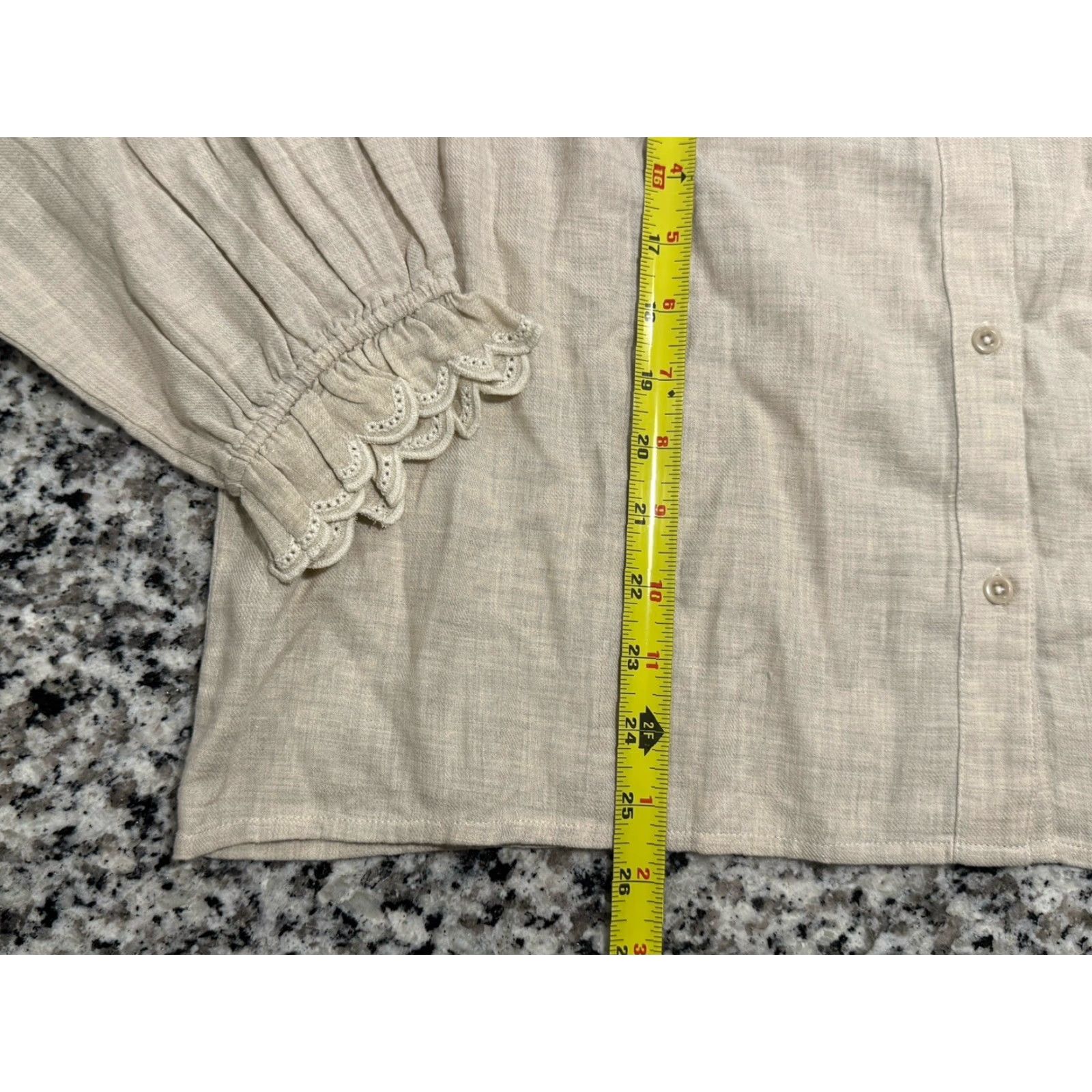 ba&sh VINTAGE ba&sh Blouse Women's Large Beige Cotton Blend Ruffle Button Long Sleeve Casual Office Travel Size L / US 10 / IT 46 - 3 Thumbnail