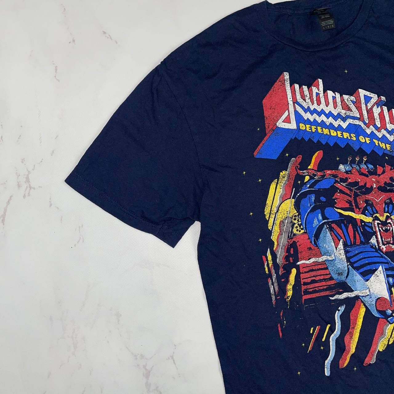 Vintage Band Tees × Vintage Defenders of The Faith Sz L Navy Tee Size US L / EU 52-54 / 3 - 4 Thumbnail