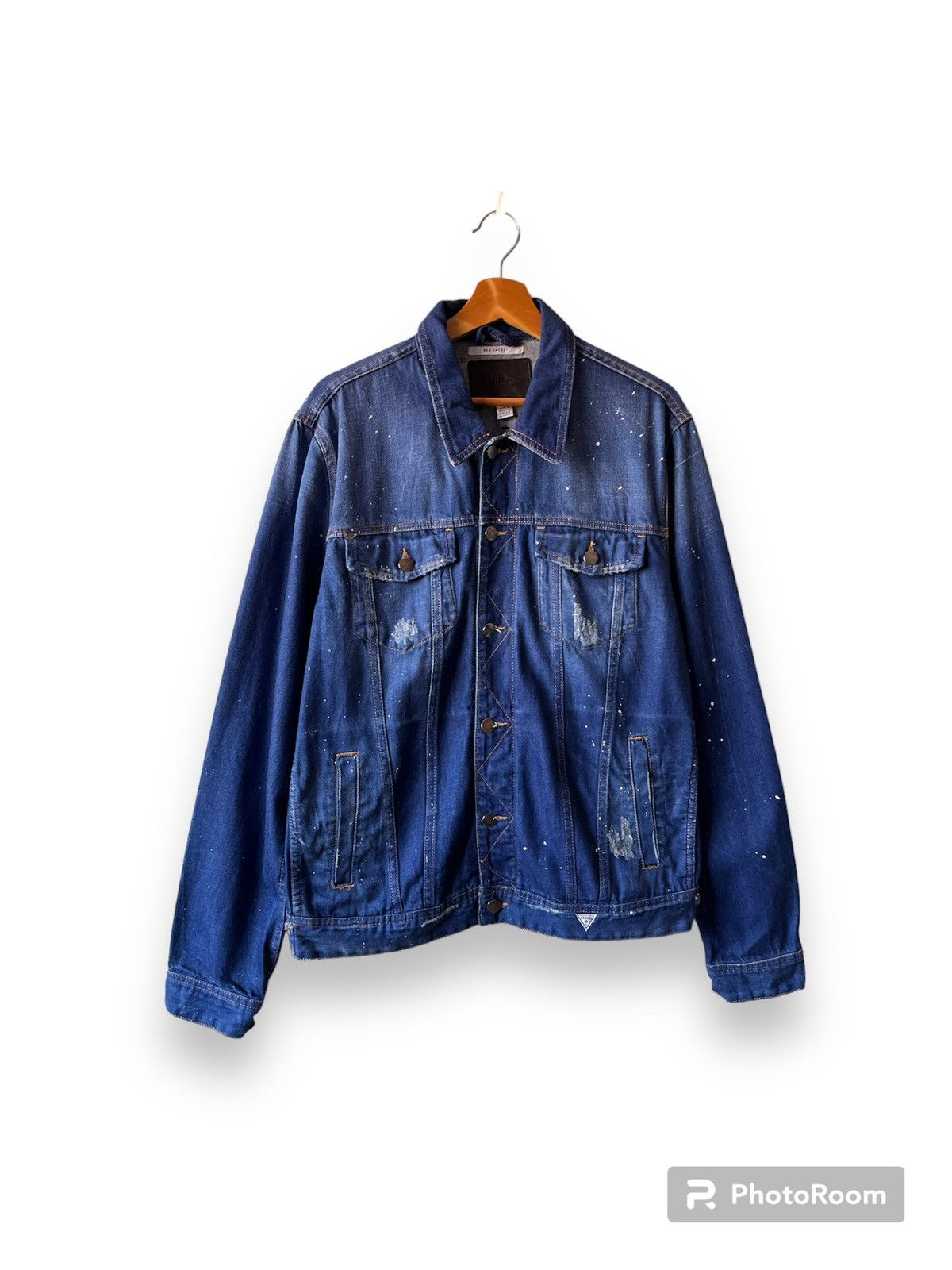 Designer × Guess Guess Jeans Denim Rex Jacket Distressed Paint Splatter Size US L / EU 52-54 / 3 - 2 Thumbnail