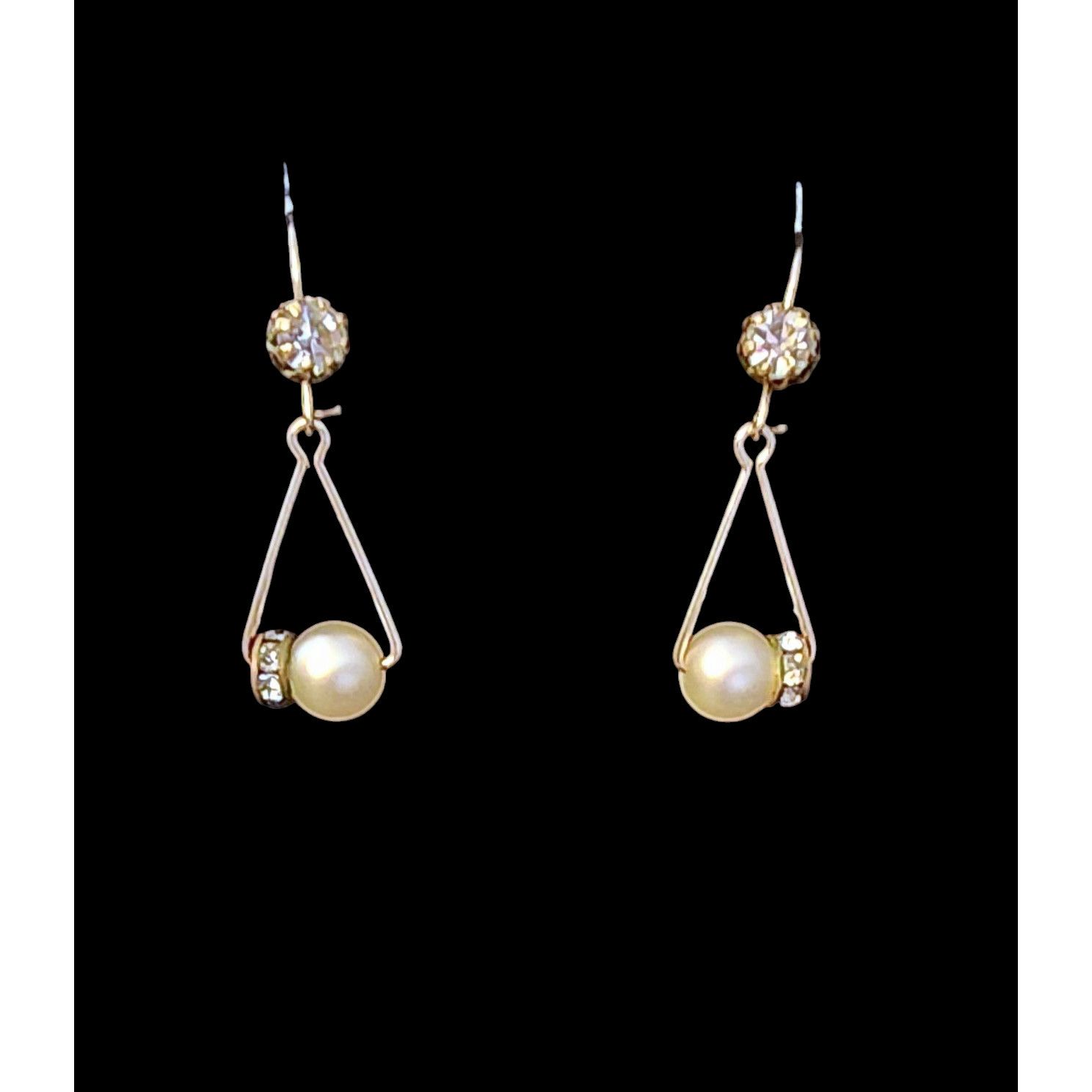 Other 12kt gold filled pearlescent bead & rhinestones earrings. Size ONE SIZE - 4 Thumbnail