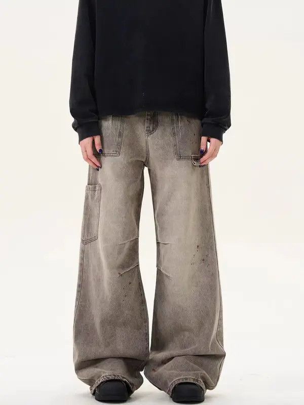 Japanese Brand VIBE Aged and inked frayed workwear baggy jeans Size US 32 / EU 48 - 4 Thumbnail