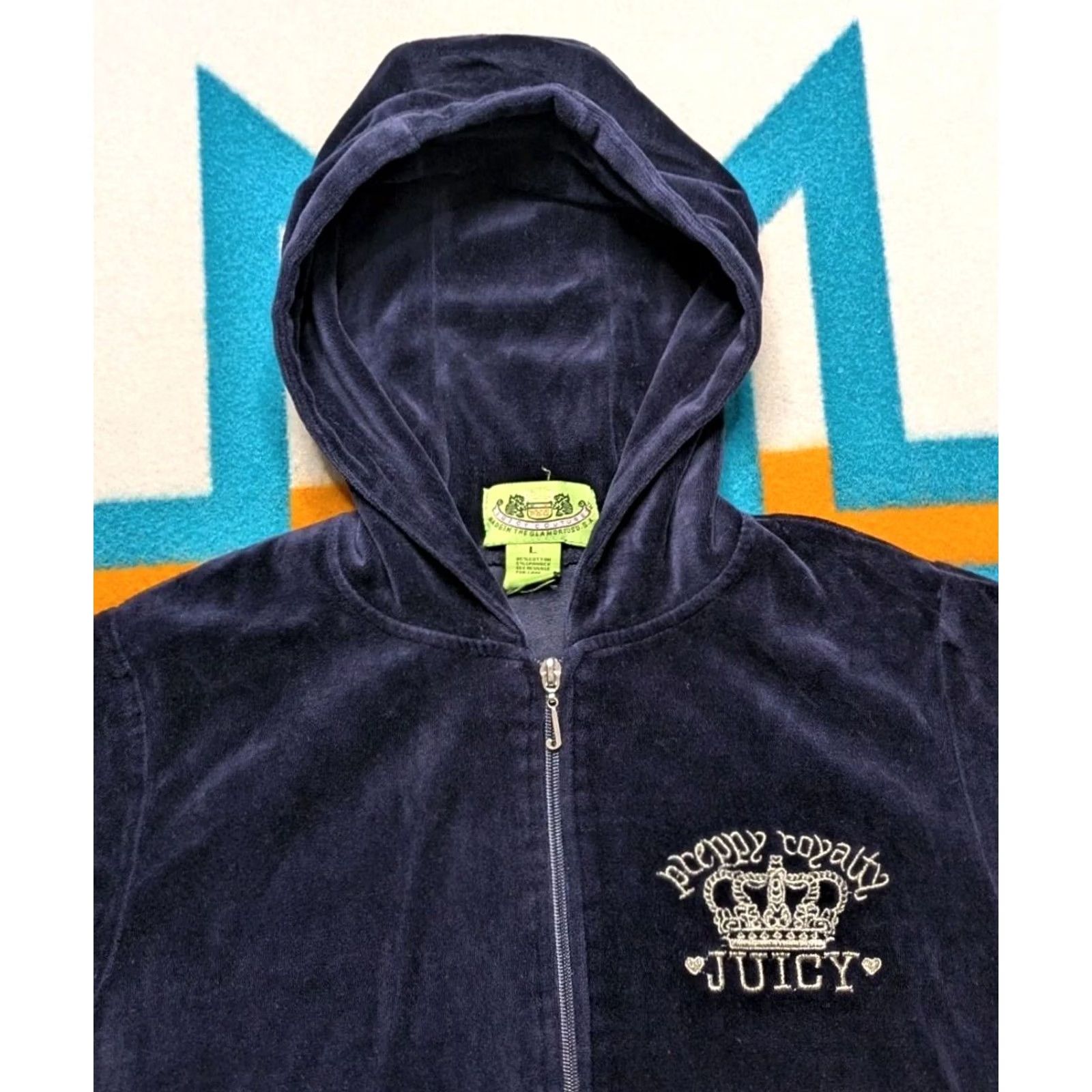 Juicy Couture VINTAGE Juicy Couture Hoodie Jacket Crown Preppy Royalty Y2K Velour USA Large Blue Womens Size L / US 10 / IT 46 - 2 Thumbnail