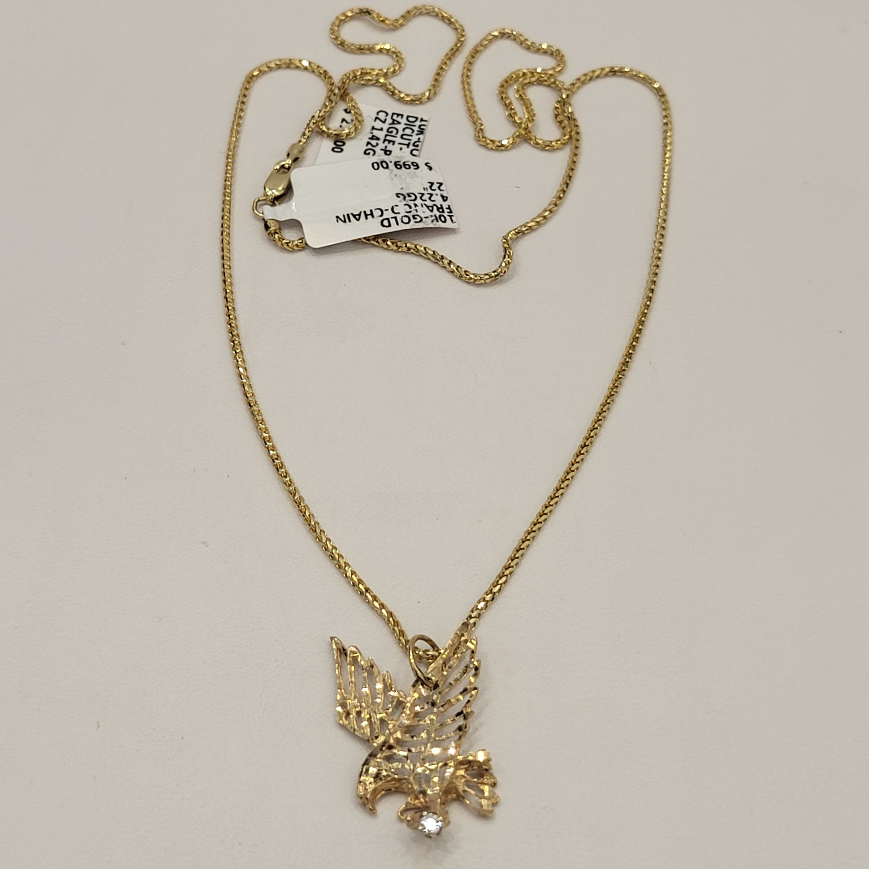 image of 10K Solid Gold 10K Gold Eagle 22" Necklace Chain And Pendant Solid, Men's