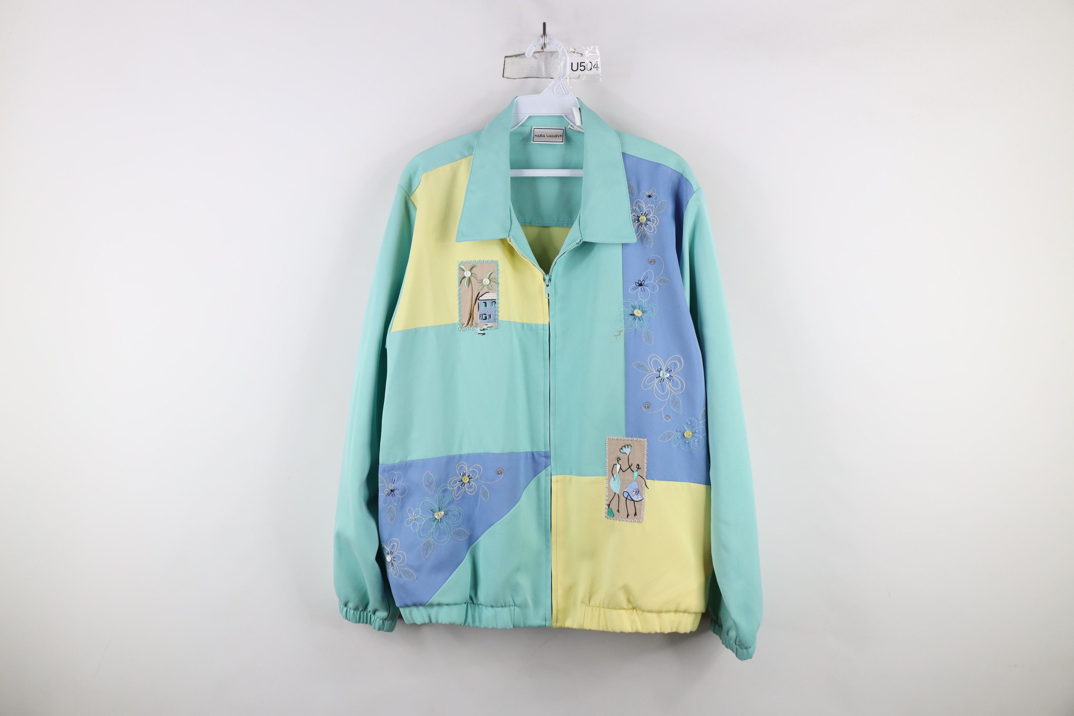 Vintage Vintage 90s Streetwear Block Flower Full Zip Bomber Jacket Size L / US 10 / IT 46 - 1 Thumbnail