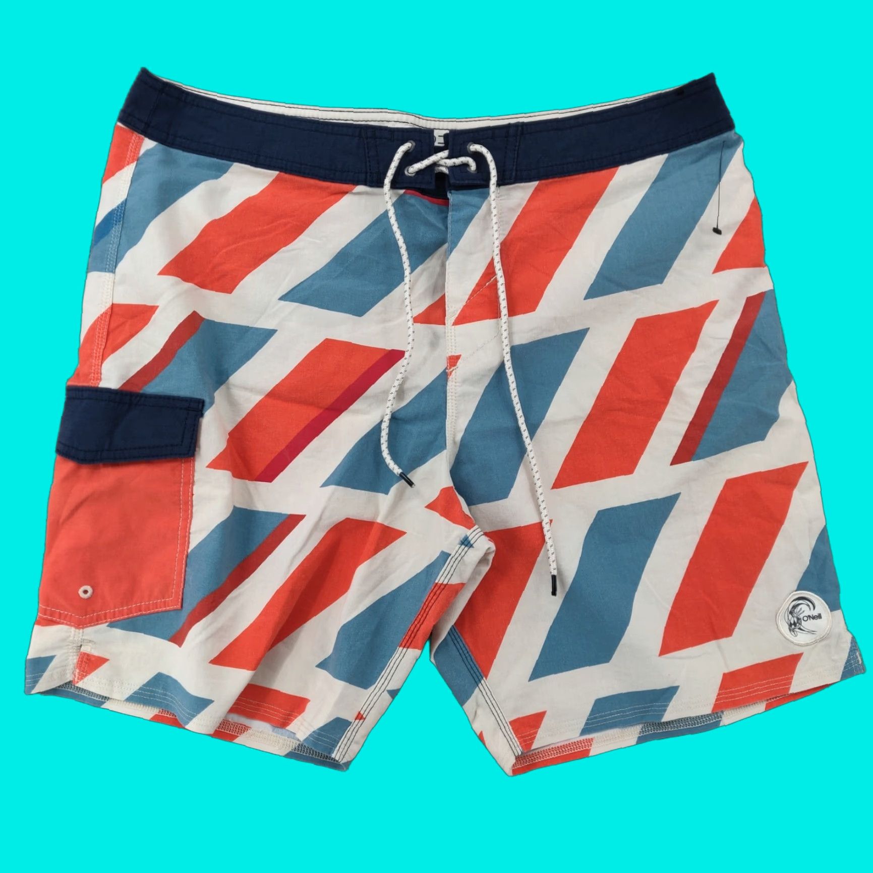 O'Neill O'neill Board Shorts Geometric Drawstring Men 34x8.5 Multicolor 80s 90s Retro Pockets Lightweight Swim Bottoms Accessories Mens Size US 34 / EU 50 - 1 Thumbnail