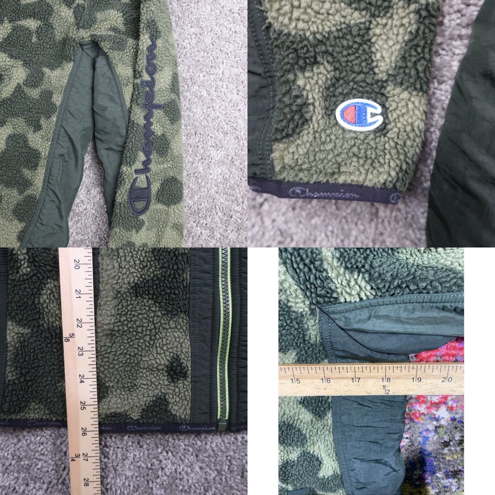 Champion VINTAGE Champion Fleece Sweater Mens Medium Green Woodland Camouflage Full Zip High Neck Size US M / EU 48-50 / 2 - 8 Thumbnail