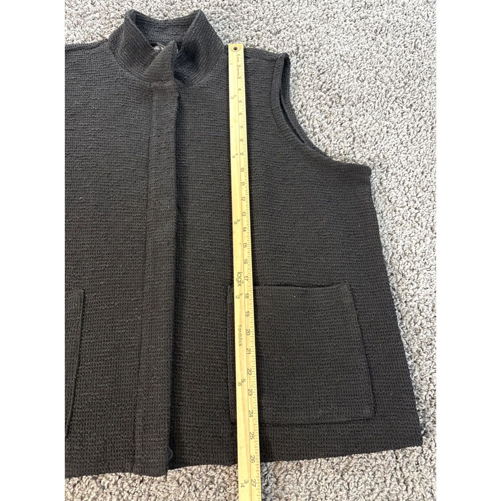 Eileen Fisher VINTAGE Eileen Fisher Cardigan Vest Womens 1X Black Organic Cotton Boucle Knit Textured Knit Sleeveless Collared Plus Size Womens Black Cardigan Vest Size XL / US 12-14 / IT 48-50 - 2 Thumbnail