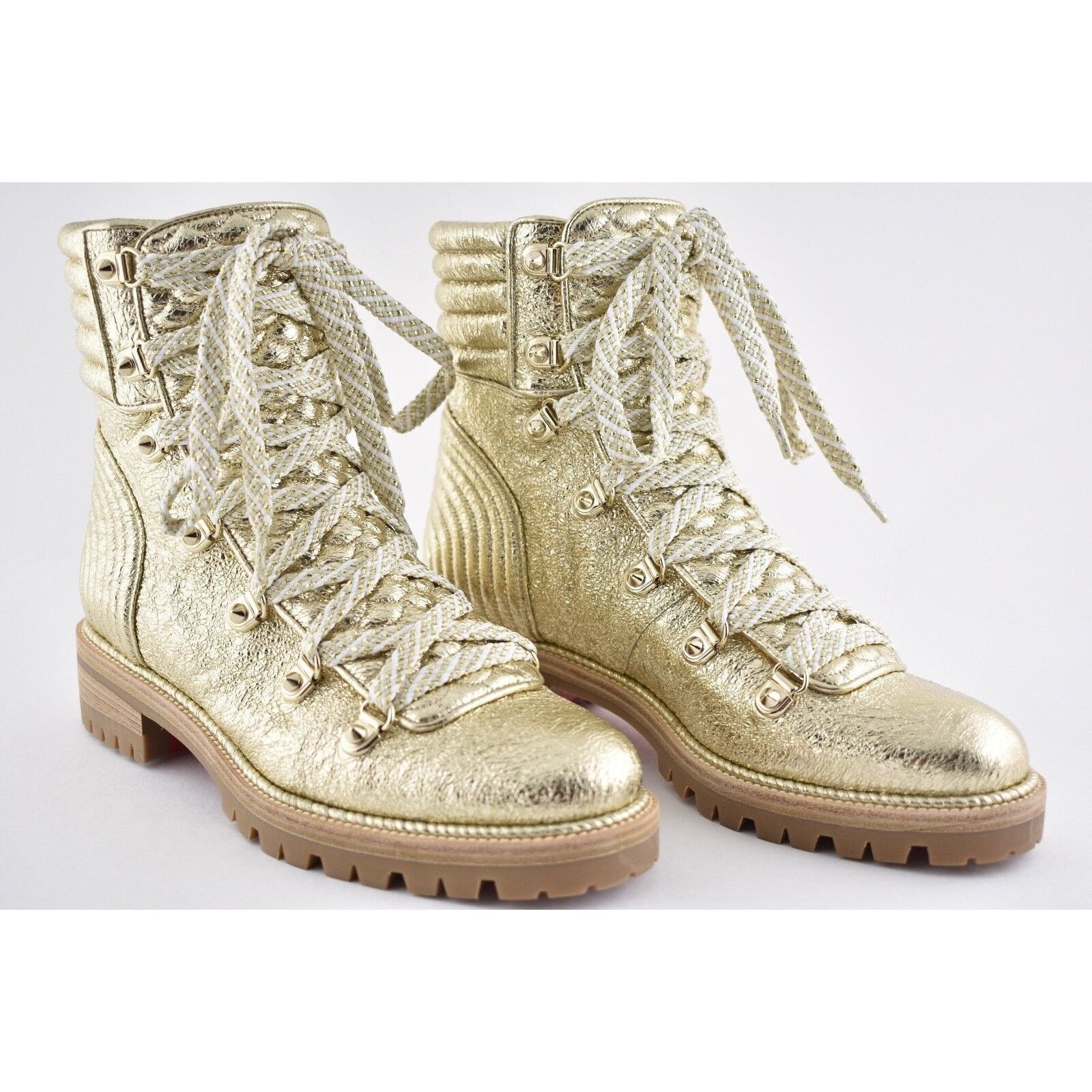 Christian Louboutin Christian Louboutin Mad Boot Platine Gold Flat Combat Lace Size US 5.5 / IT 35.5 - 4 Thumbnail