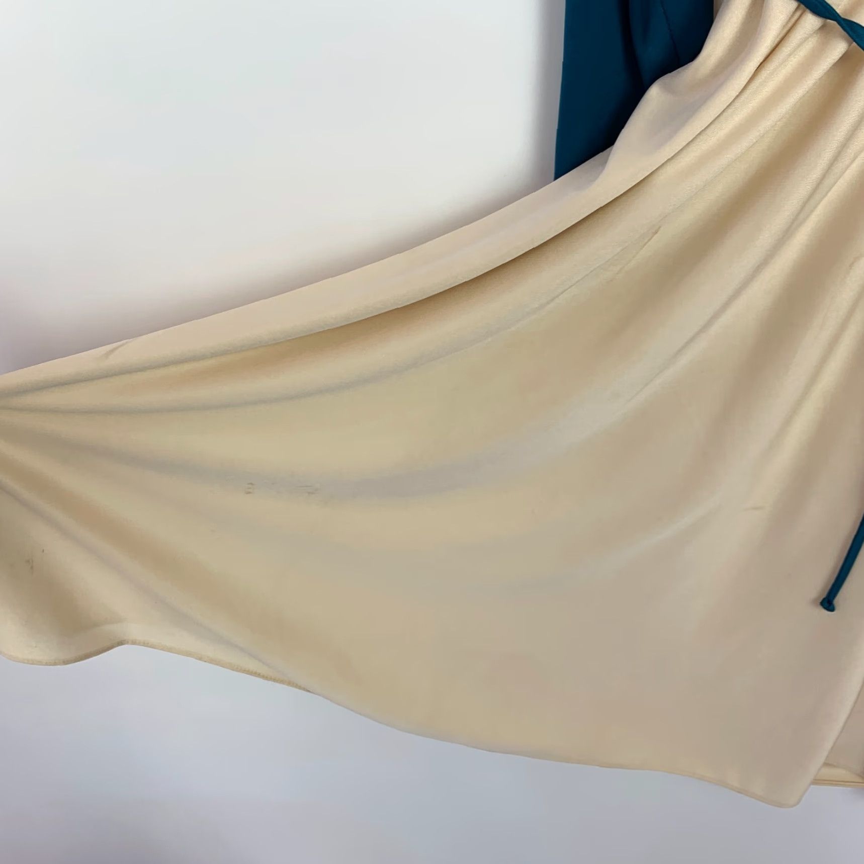Vintage VINTAGE Union Made 70s Pleated Chevron Fit & Flare Evening Dress Size 13 Cream Teal Size XL / US 12-14 / IT 48-50 - 6 Thumbnail