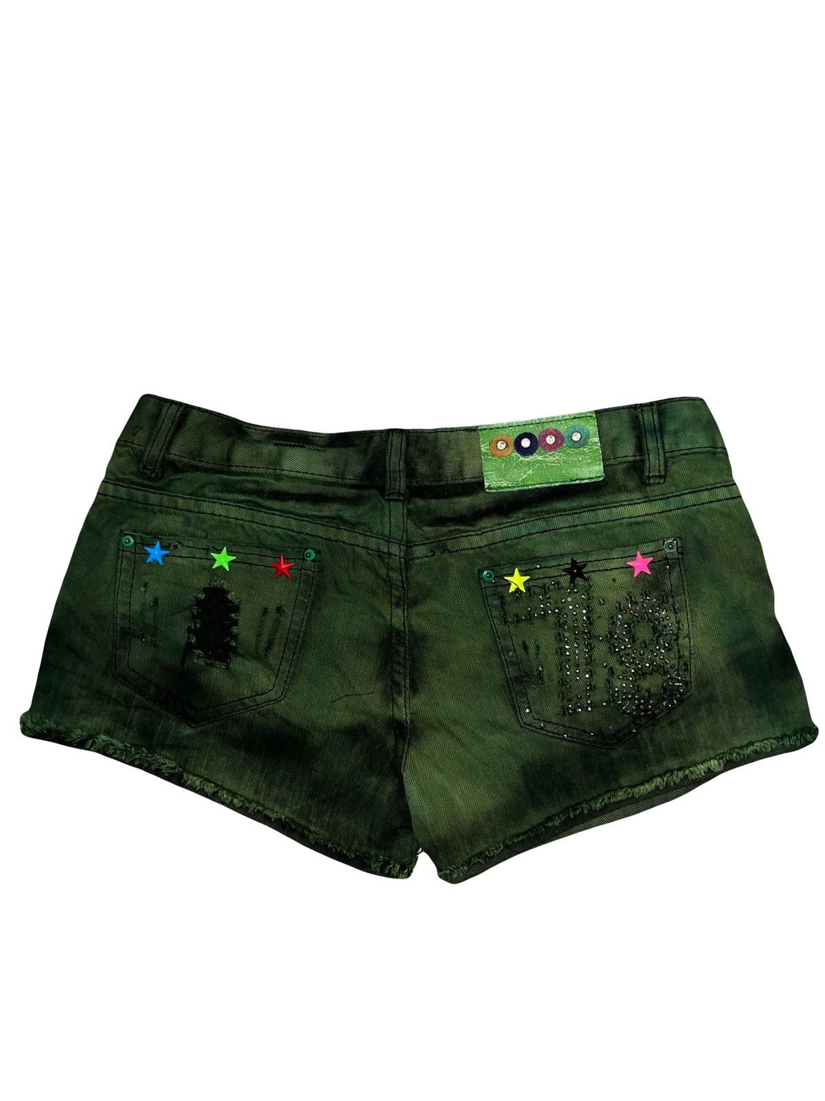 Japanese Brand Y2k Green multi star low rise short 💫 🌟 🔋 Size 27" / US 4 / IT 40 - 2 Thumbnail