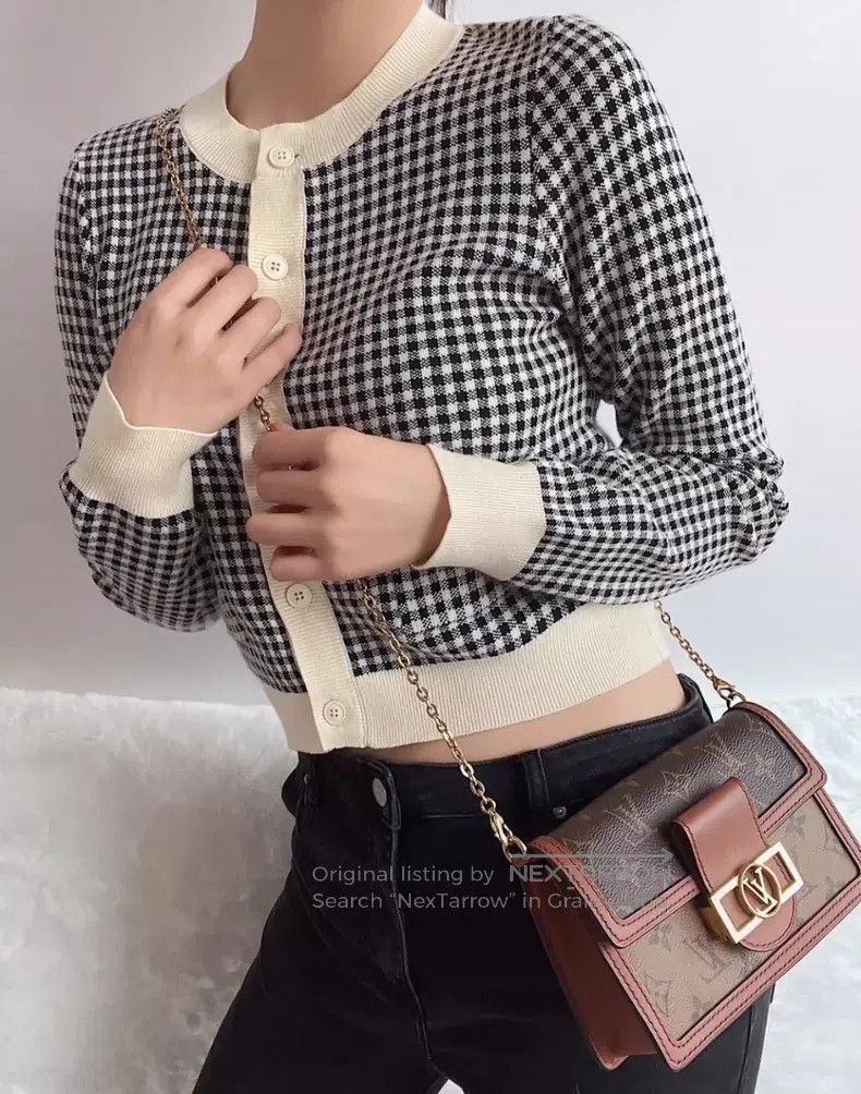 Miu Miu Miu Miu 38 Black and white checkerboard knit cardigan Size M / US 6-8 / IT 42-44 - 7 Thumbnail
