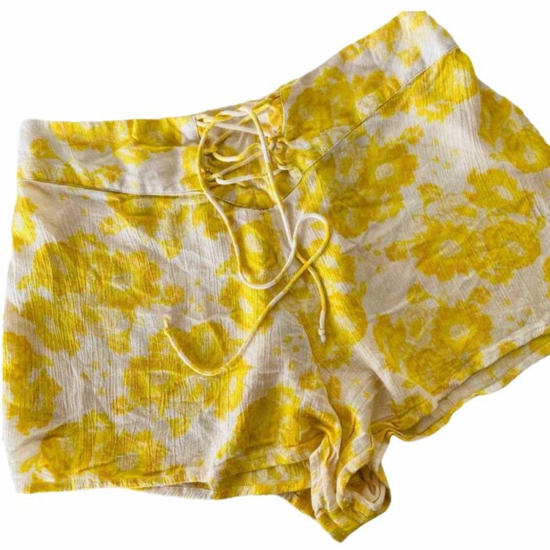 Billabong BILLABONG Yellow White Printed Beach Lounge Tie Mini Shorts Size 28" / US 6 / IT 42 - 6 Thumbnail