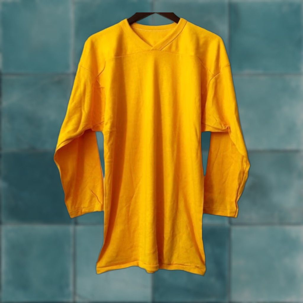 Russell Athletic VINTAGE Russell Athletic Football Shirt Mens Large 90s Deadstock NWOT USA Yellow 3/4 Sleeve V-Neck Cotton Blend 90s Mens Shirt Size US L / EU 52-54 / 3 - 1 Thumbnail