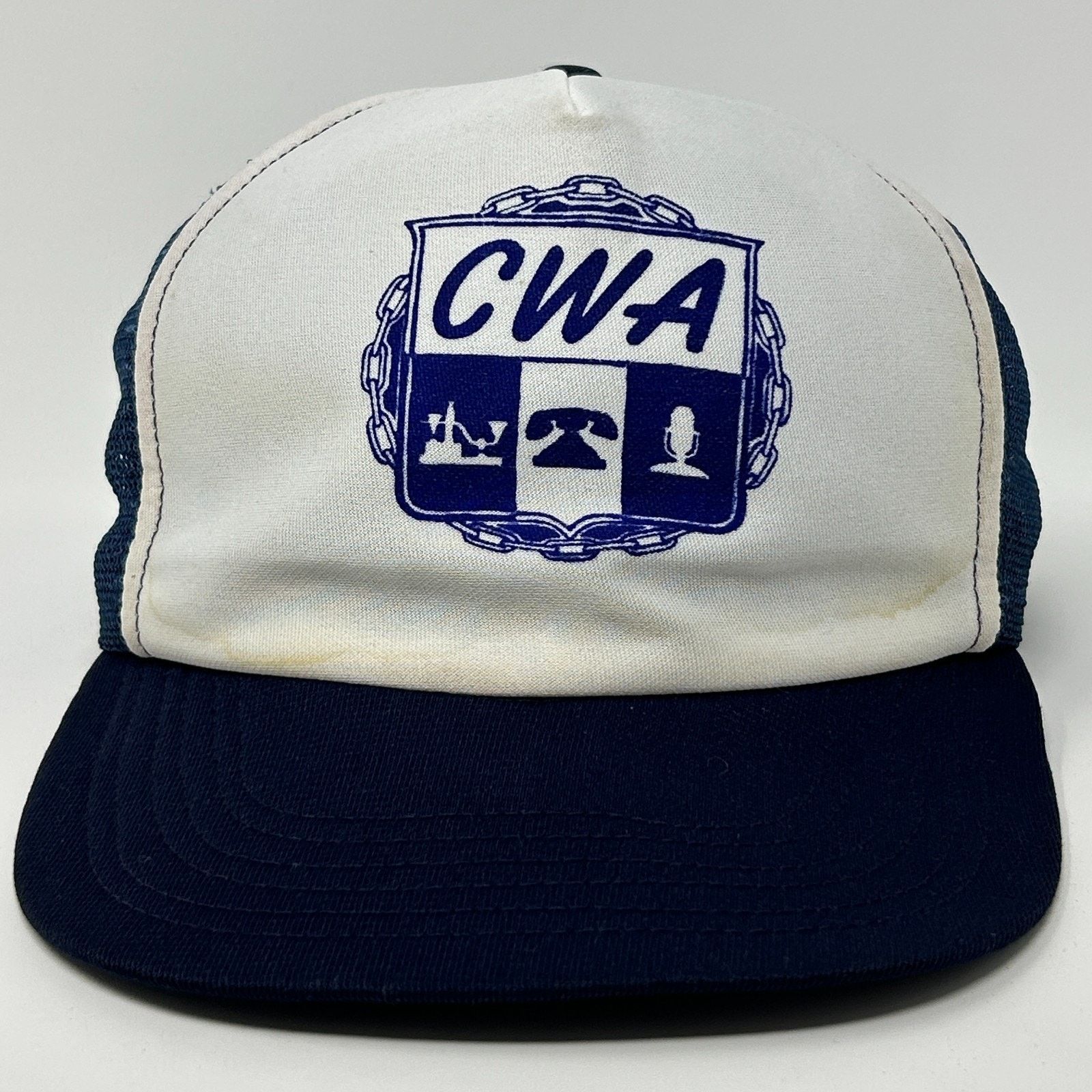 Vintage Vintage 80s CWA Communications Workers Trucker Hat Cap Blue Size ONE SIZE - 1 Thumbnail