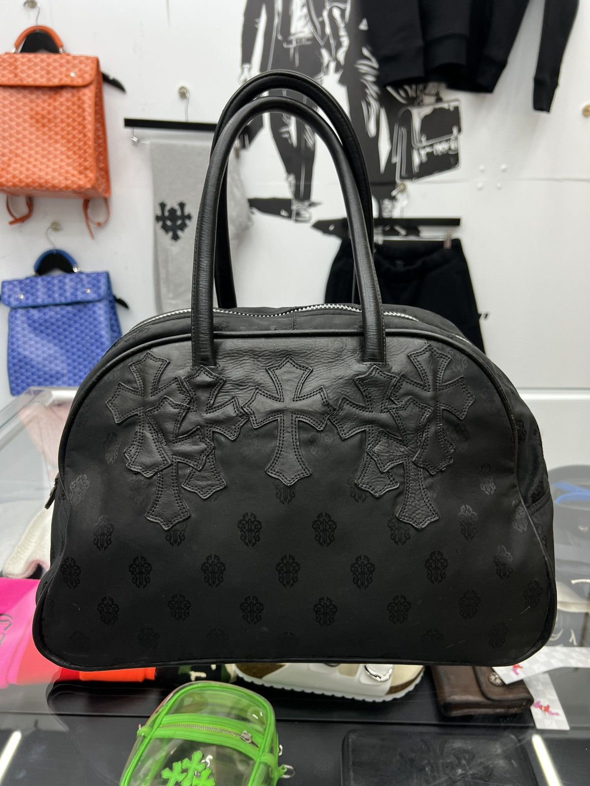 Chrome Hearts CHROME HEARTS LEATHER CROSS PATCH NYLON DAGGER PRINT GYM BAG Size ONE SIZE - 1 Thumbnail