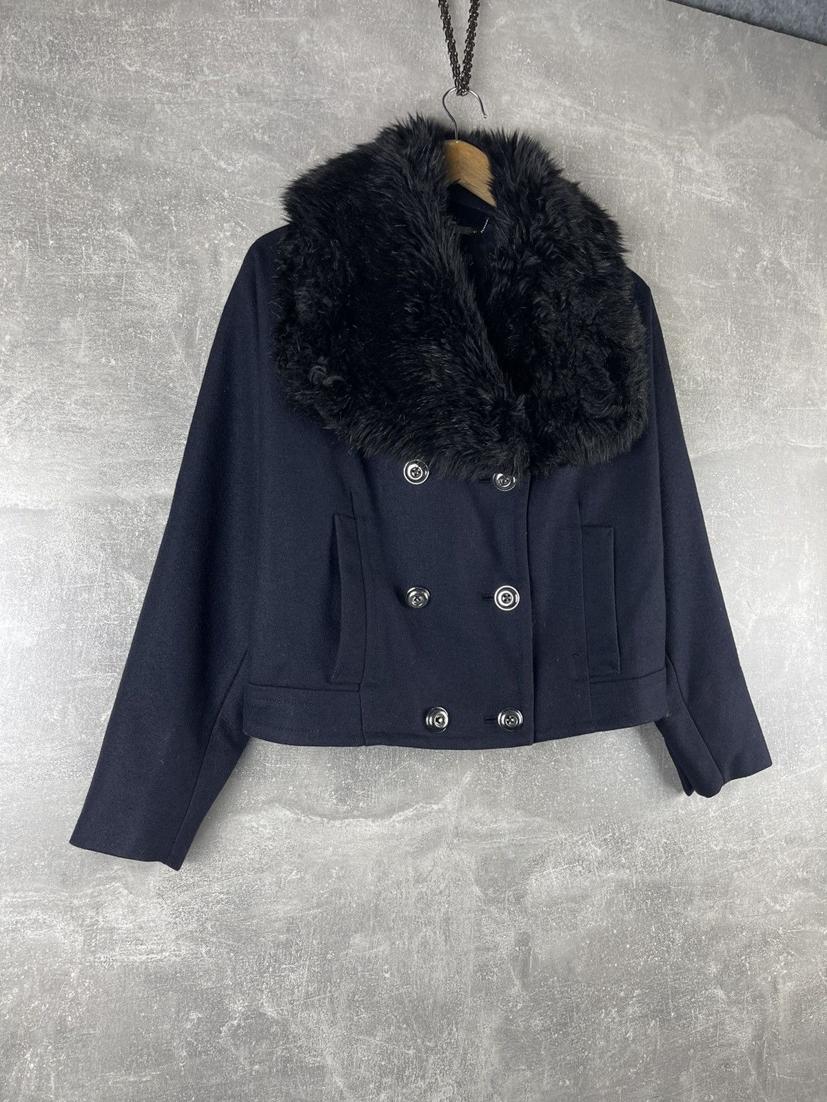 Juicy Couture Y2K Juicy Couture Cropped Wool Jacket Faux Fur Collar Blue Size L / US 10 / IT 46 - 3 Thumbnail