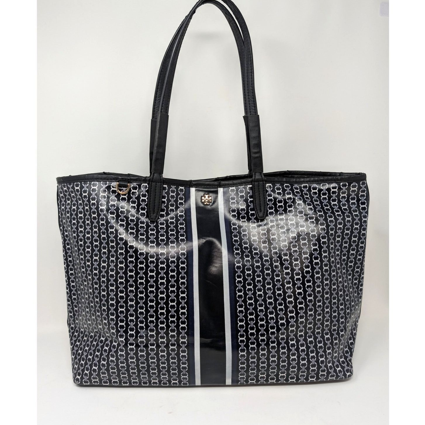 Tory Burch Tory Burch Gemini Link Tote Black Logo Print Coated Canvas Size ONE SIZE - 18 Thumbnail