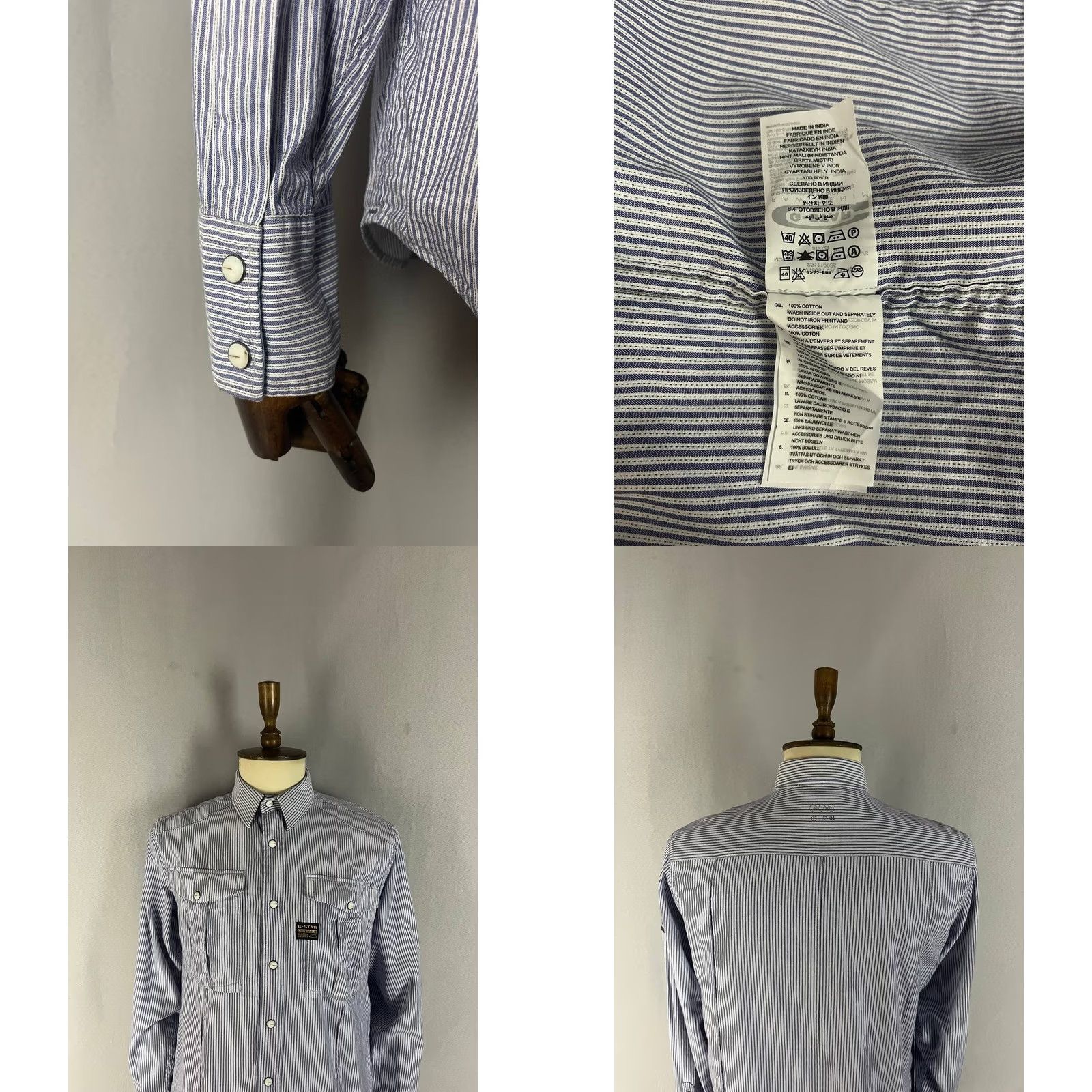 G-Star VINTAGE G-Star Shirt Mens L Blue White Raw Casual Size Striped Long Sleeve Size US L / EU 52-54 / 3 - 8 Thumbnail