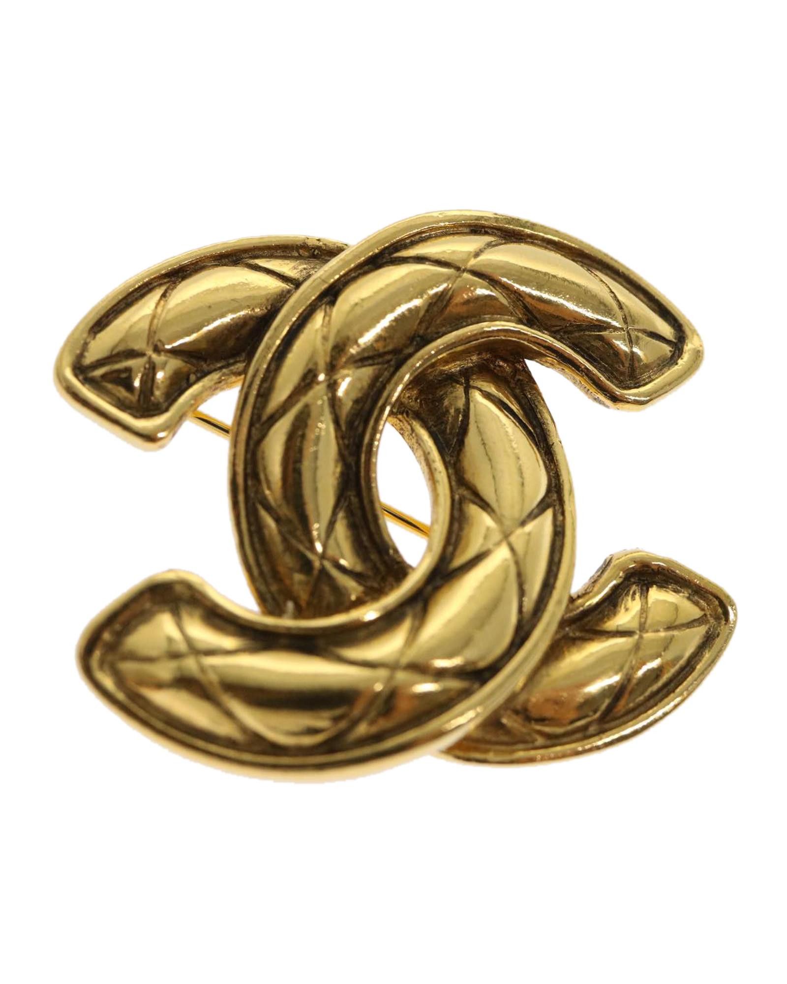 image of Chanel Authentic Gold Tone Cc Brooch, Women's