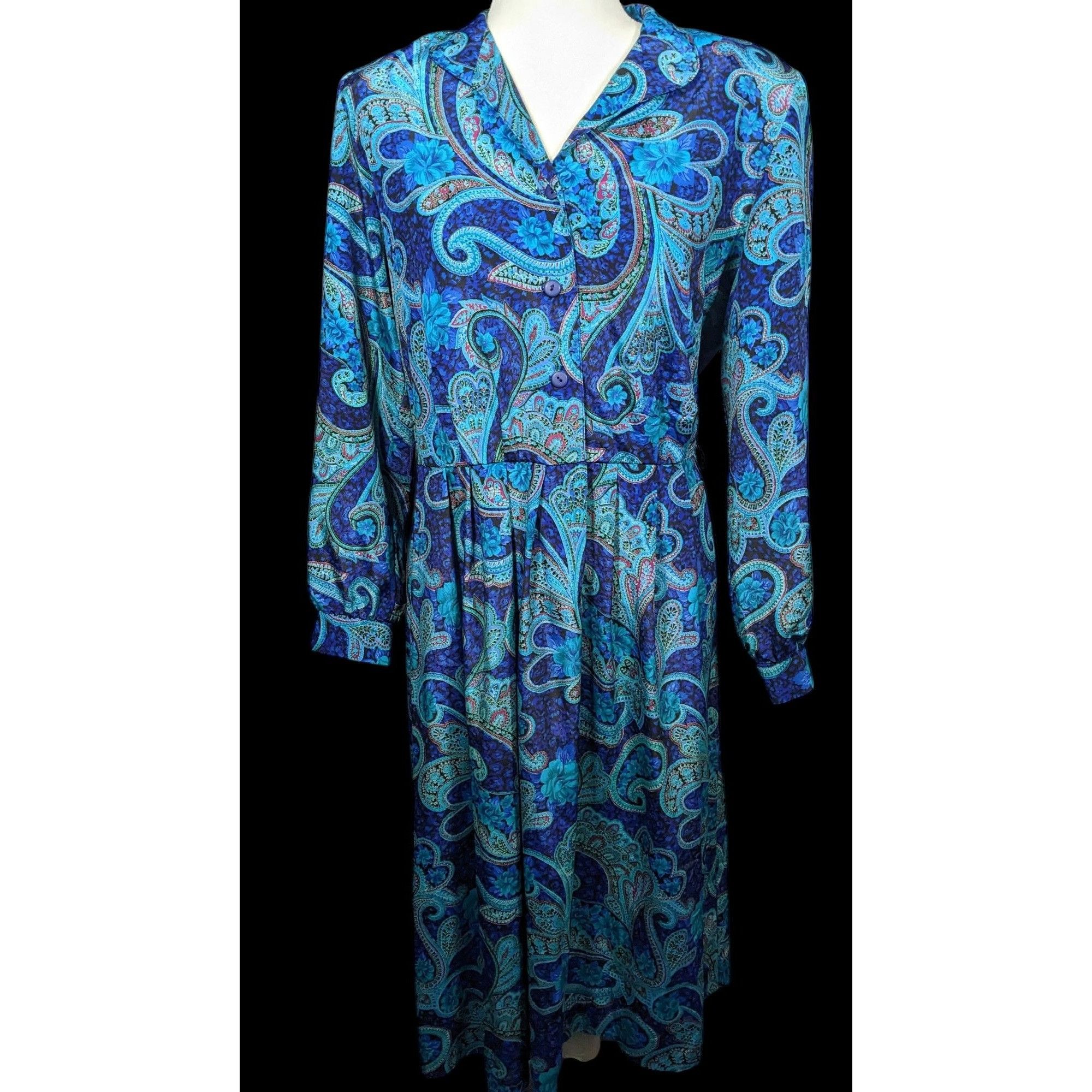 Other Vintage 80s Willi Of California Blue Paisley Dress Size L / US 10 / IT 46 - 1 Thumbnail