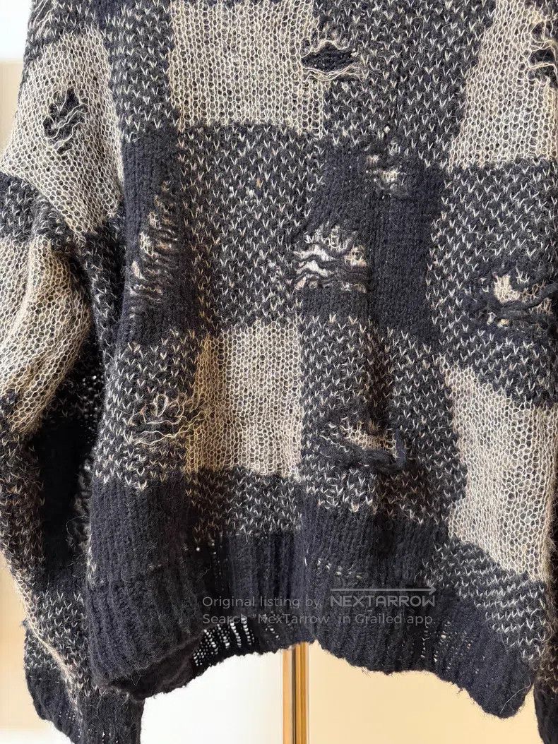 Our Legacy Our Legacy Black gray checkered damaged sweater Size US M / EU 48-50 / 2 - 6 Thumbnail