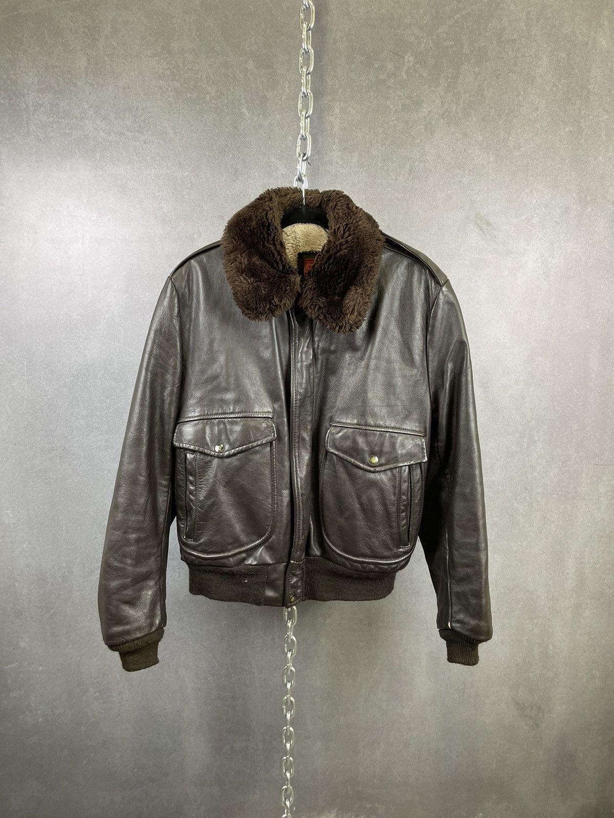 image of Vintage 60S Leather Flight Jacket in Brown, Men's (Size Small)