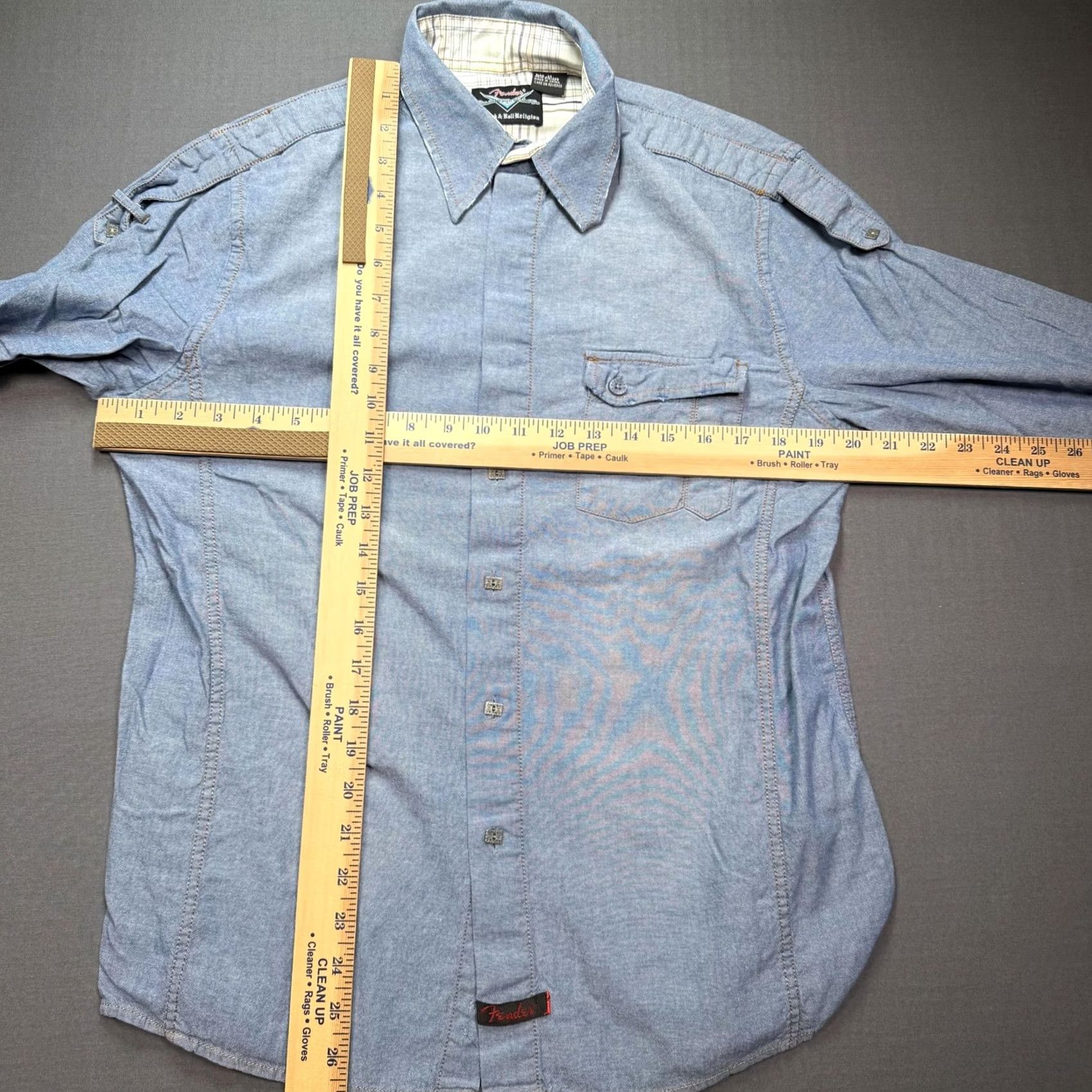 Fender Fender Shirt Mens M Blue Chambray Long Sleeve Snap Button Up Rock & Roll Size US M / EU 48-50 / 2 - 4 Thumbnail