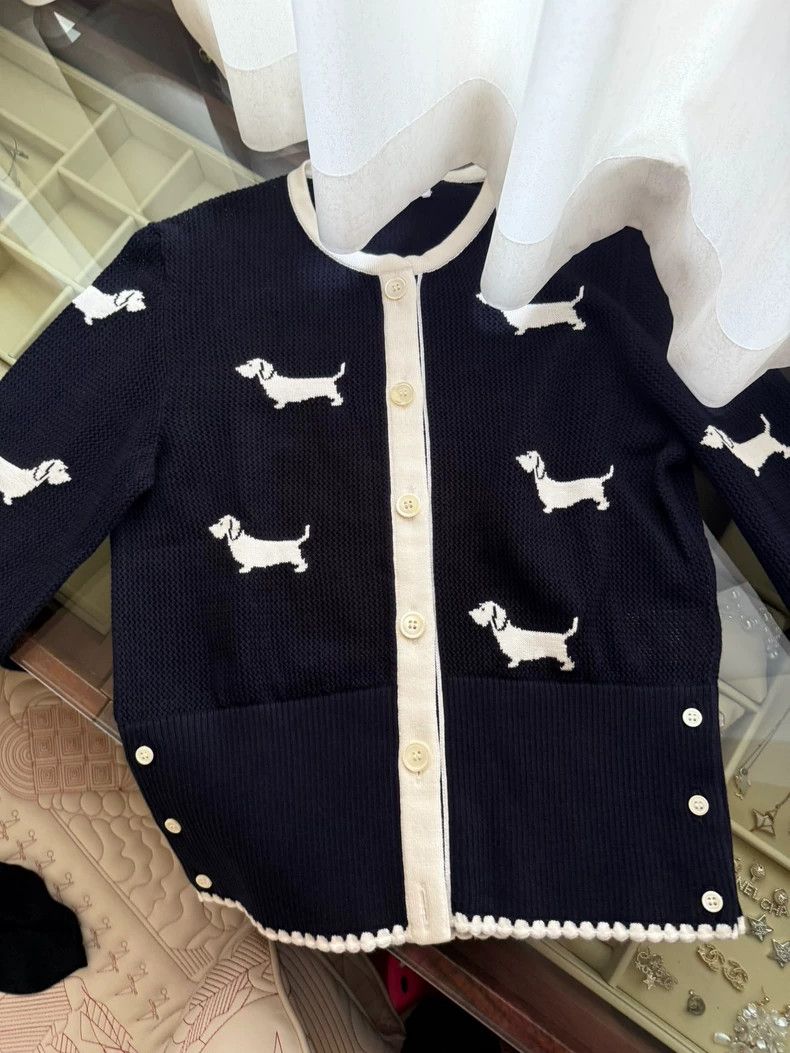 Thom Browne Thom Browne Blue and black mesh puppy striped sweater Size S / US 4 / IT 40 - 1 Thumbnail