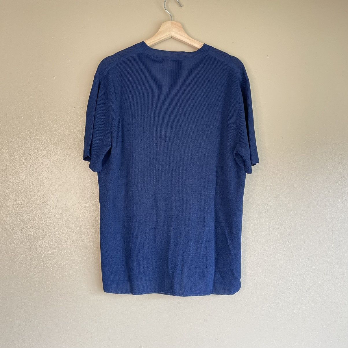 Donna Karan Blue Mesh V-Neck Shirt Size L / US 10 / IT 46 - 3 Thumbnail