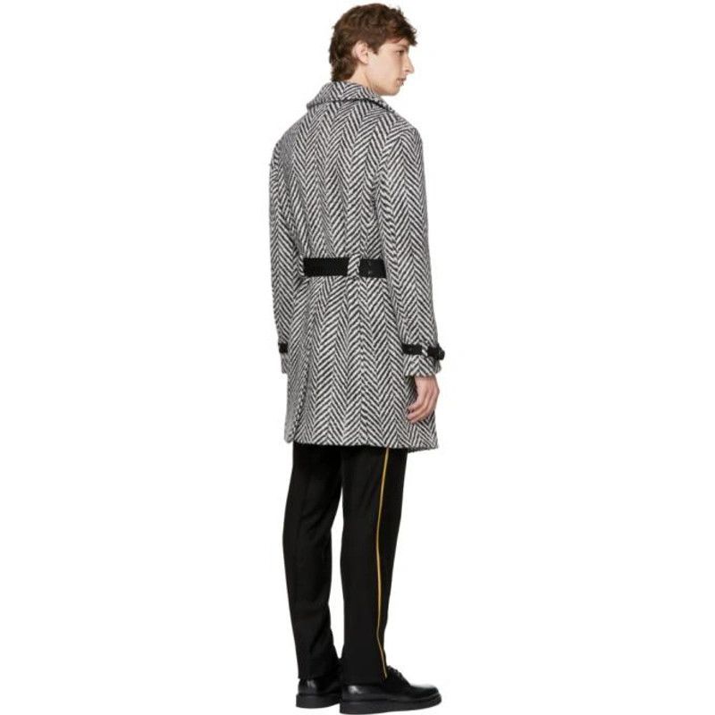 Saint Laurent Paris Black and White Herringbone Wool Belted Coat Size US XS / EU 42 / 0 - 4 Thumbnail