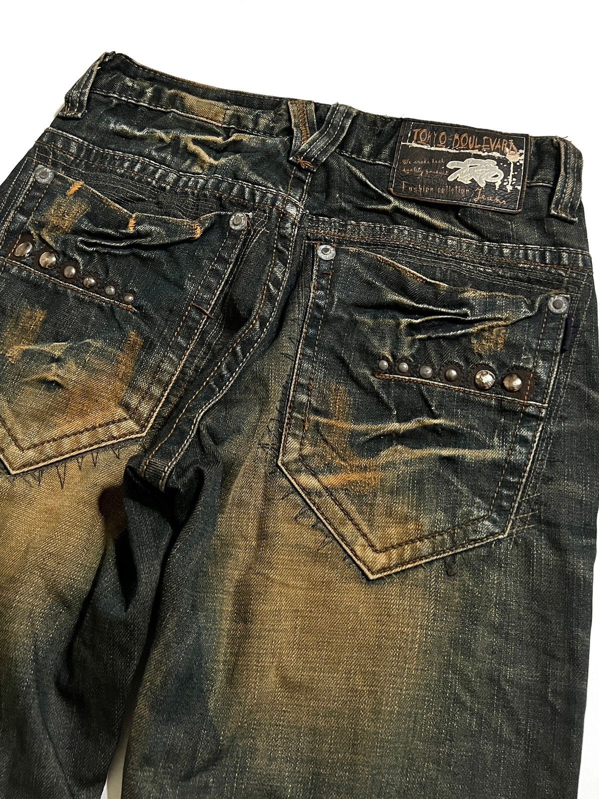 Japanese Brand Tokyo Boulevard Mud Wash Distressed Jeans Y2K Vkei Size US 29 - 11 Thumbnail