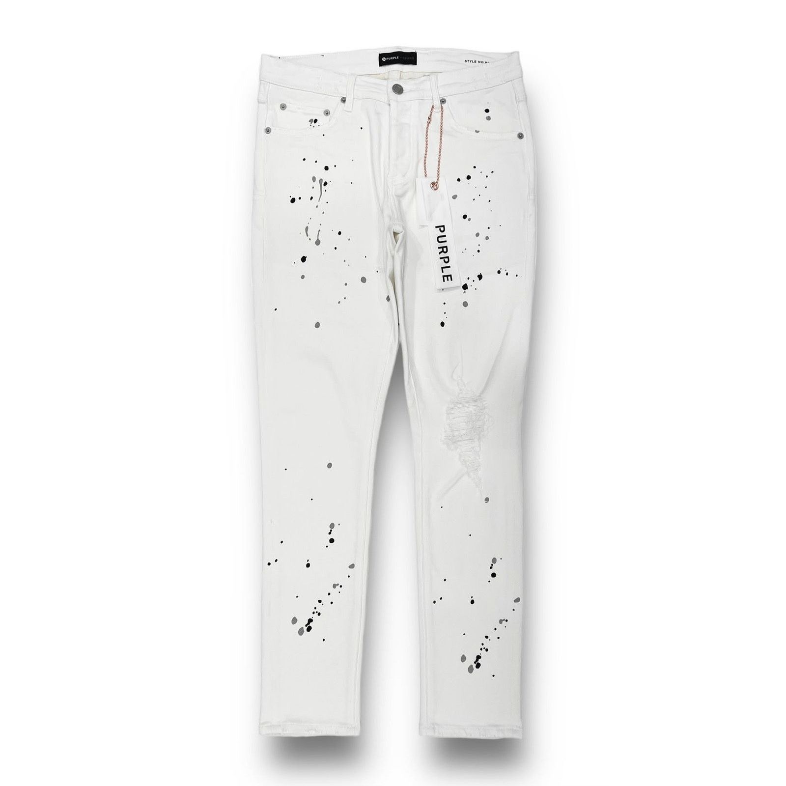 送料関税込☆【PURPLE BLAND】 Optic White Paint Blowout PURPLE Men's P001 Optic White Paint Blowout Skinny Jeans