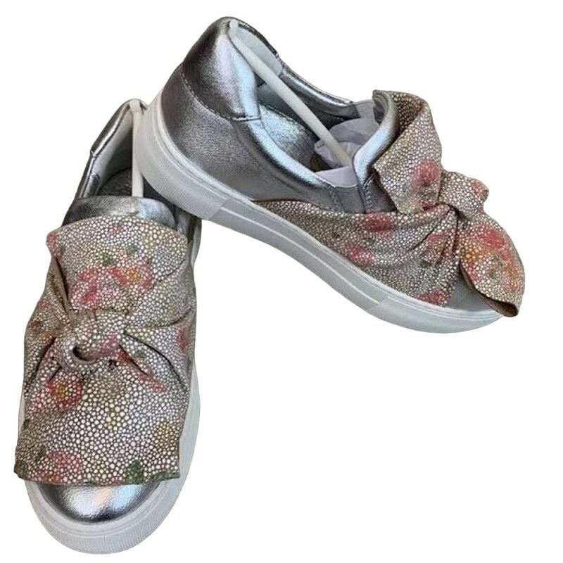 J/Slides J SLIDES Women's Silver Leather Sneakers Loafer | Size 10 Size US 10 / IT 40 - 2 Thumbnail