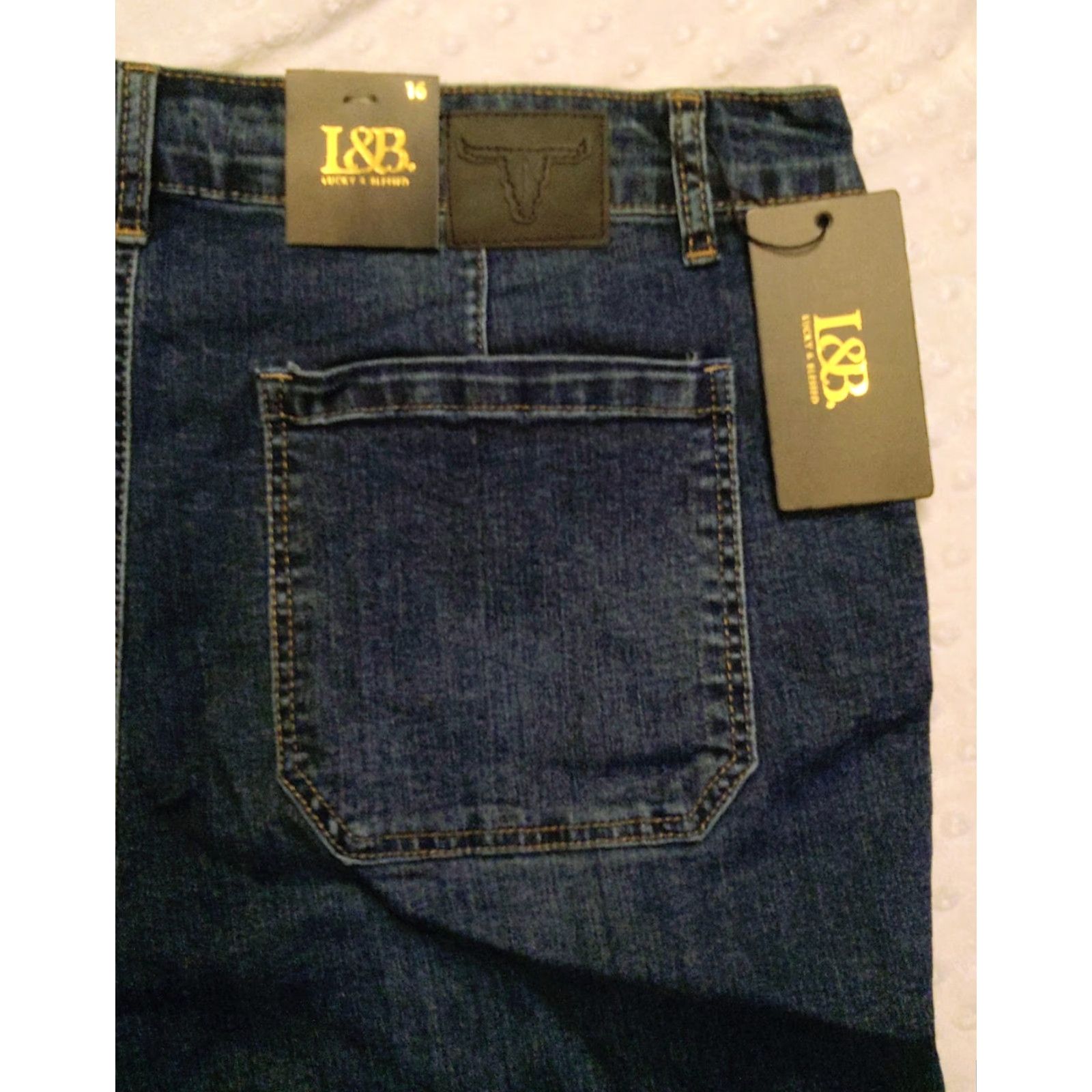 Denime NWT Lucky & Blessed L&B Womens Bootcut Jeans Blue 16 Plus Denim Western 36x32 Slim Rise Mid 5-Pocket Distressed Pockets Stretch Jeans Womens Size 38" / US 16 / IT 52 - 7 Thumbnail