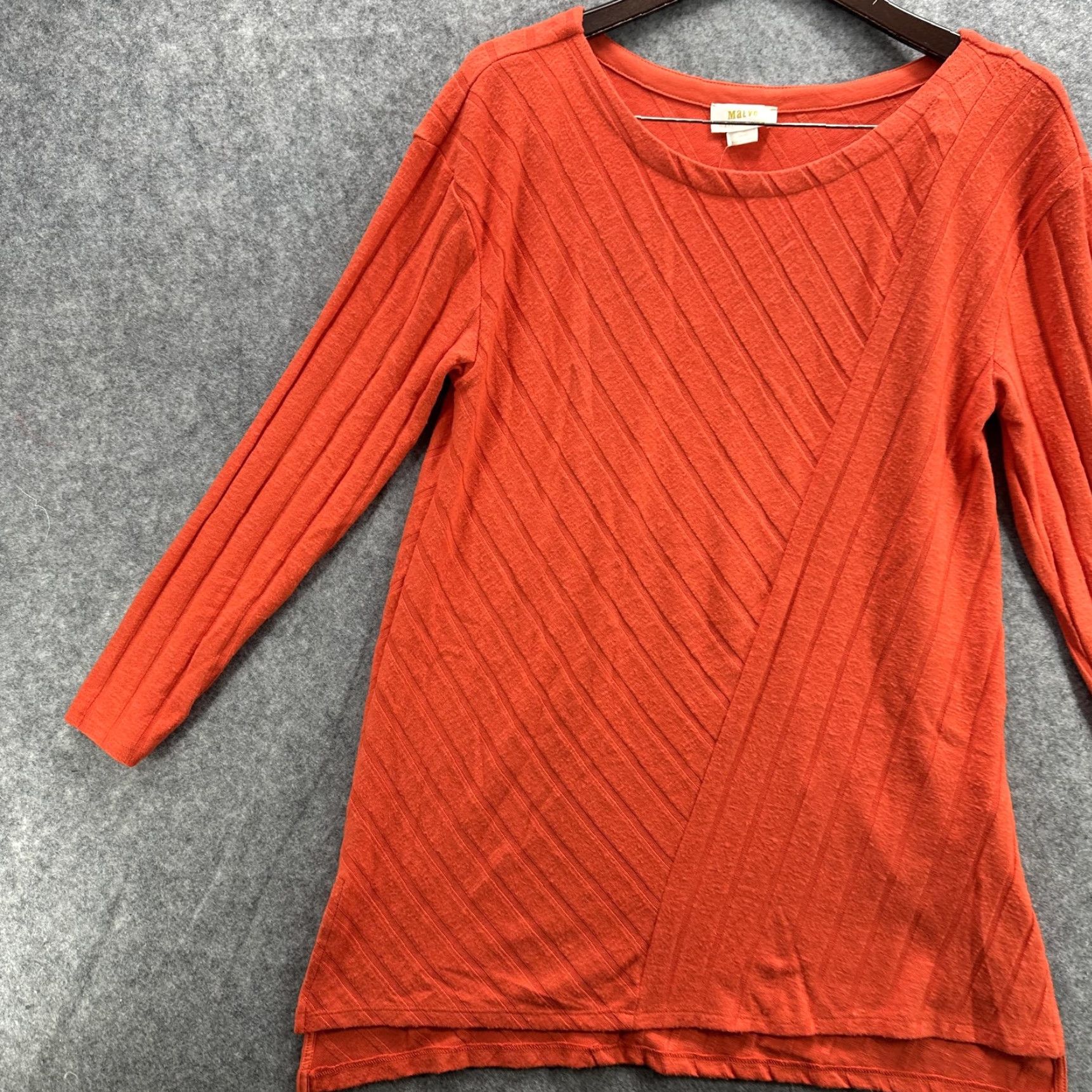 Vintage Maeve Anthropologie Sweater Womens Large Orange Ribbed Tunic 3/4 Sleeve Top Viscose Polyester Spandex Knit Scoop Neck Lightweight All Seasons Size L / US 10 / IT 46 - 3 Thumbnail