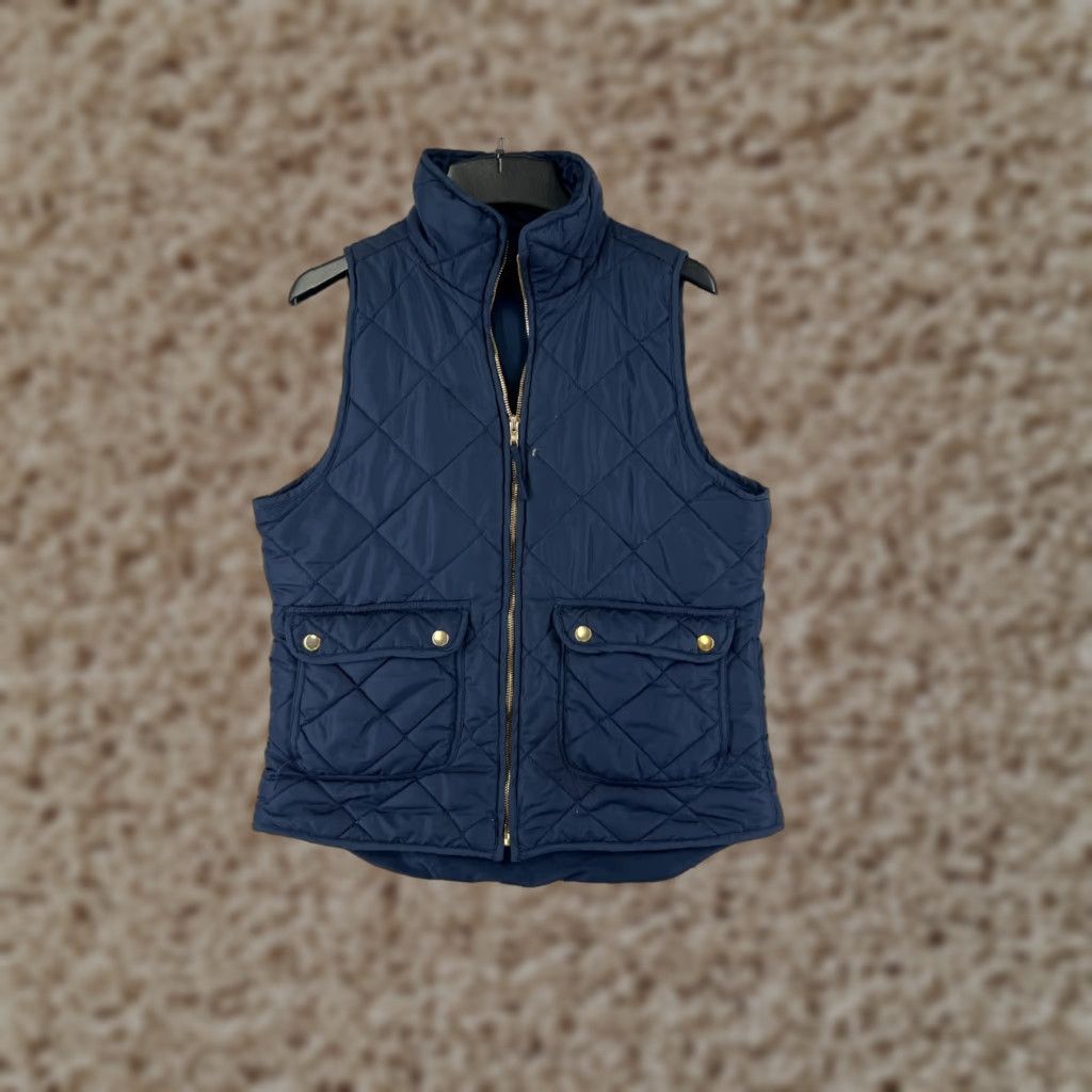 Vintage Quinn Vest Womens Blue Medium Full Zip 100% Polyester Quilted Pockets Mock Neck Size M / US 6-8 / IT 42-44 - 1 Thumbnail
